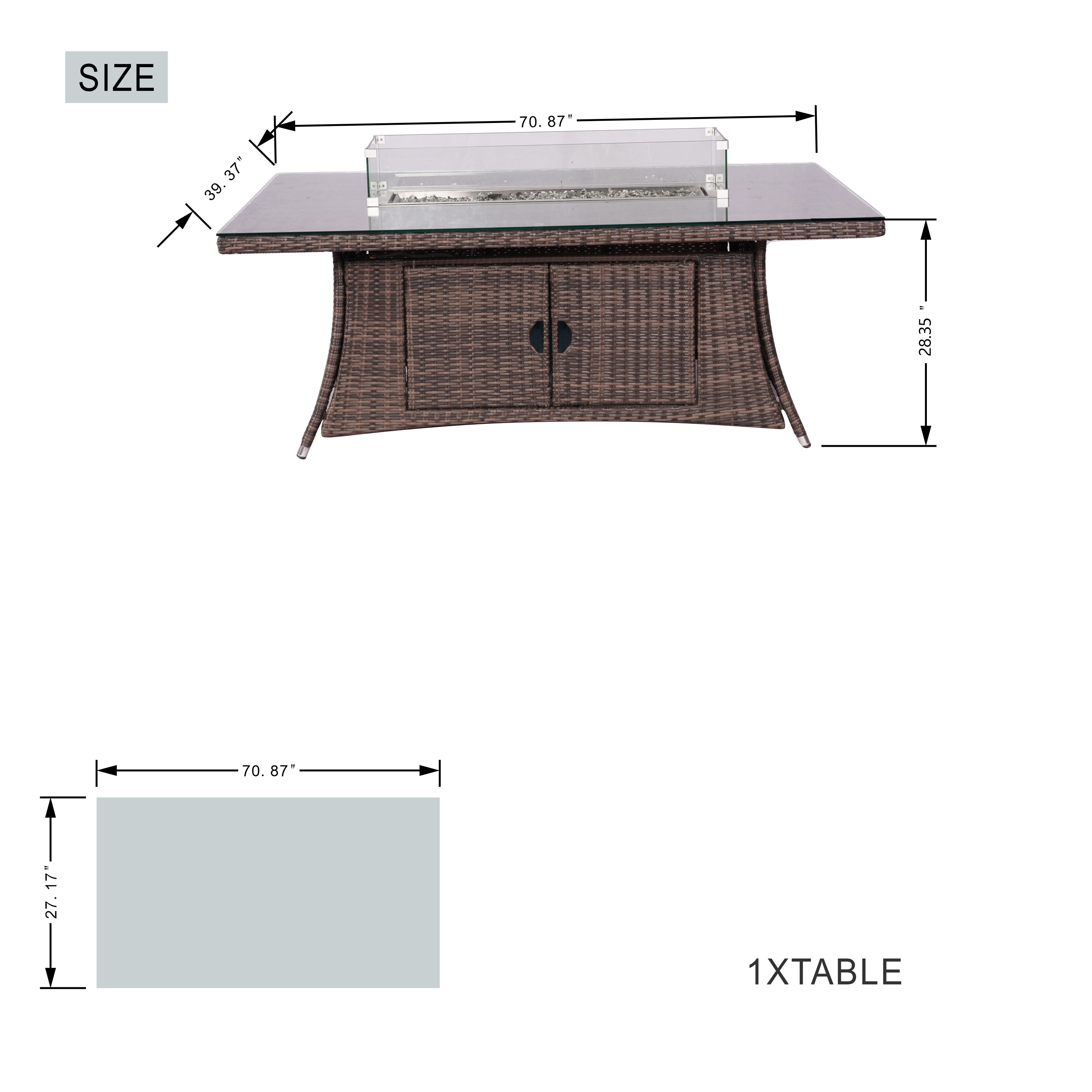 6-Person Rectangular Rattan Fire Pit Table Set (PAC-010+1106R)