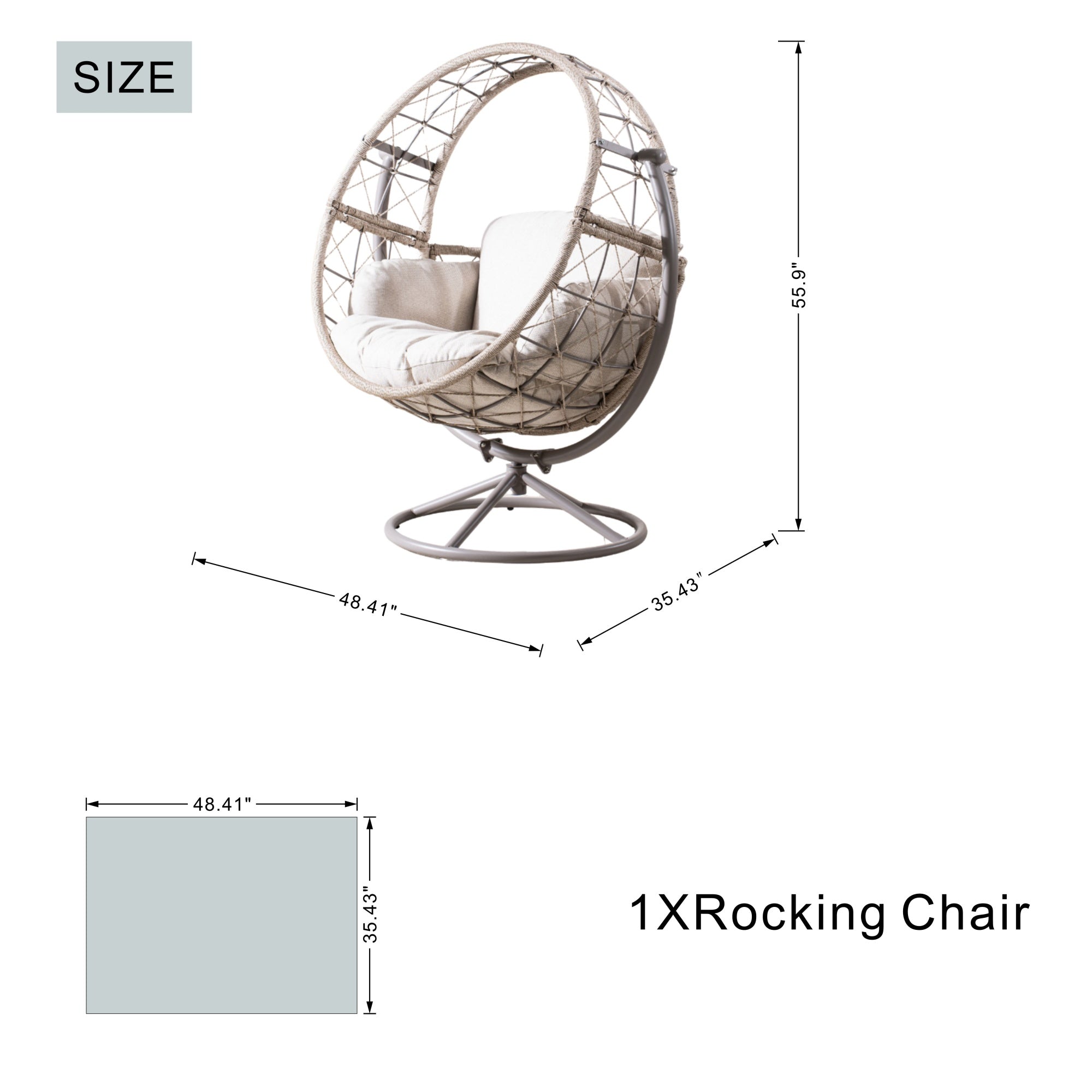 Iron Rocking Chair with Detachable Base and Thickened Cushioned Seat
