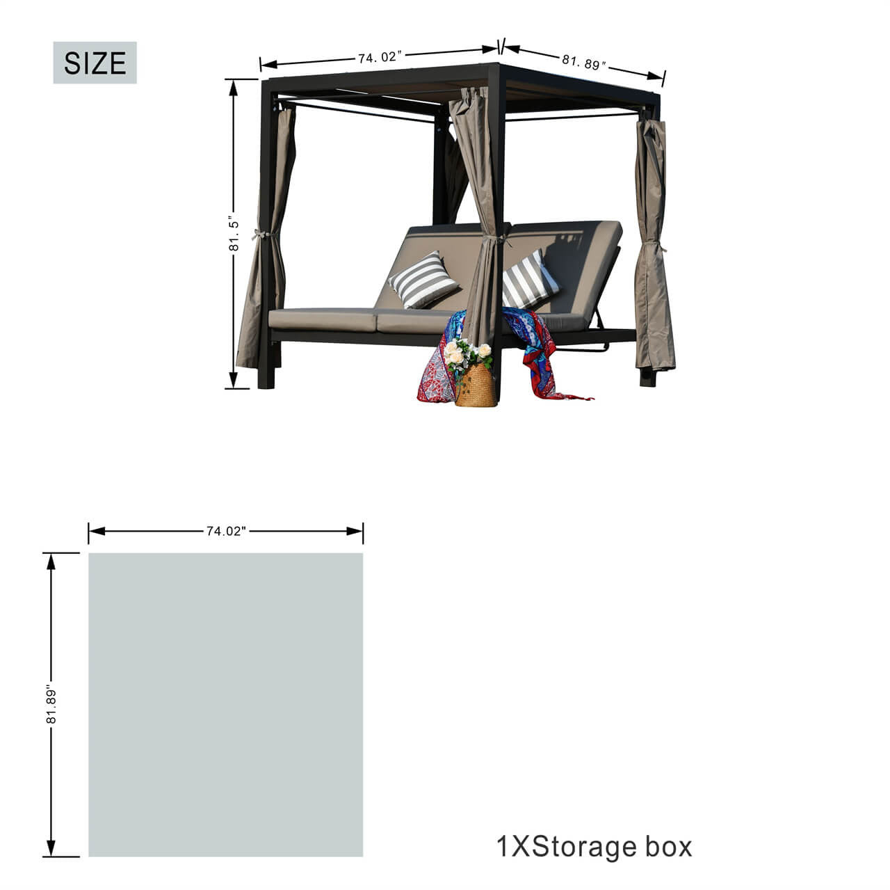 Size of Detail of 2-Person Outdoor Patio Wicker Sunbed Daybed