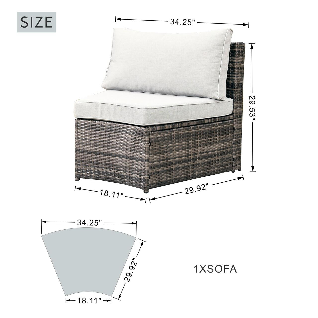 Single sofa：L34.25"*W29.92"*H29.53"