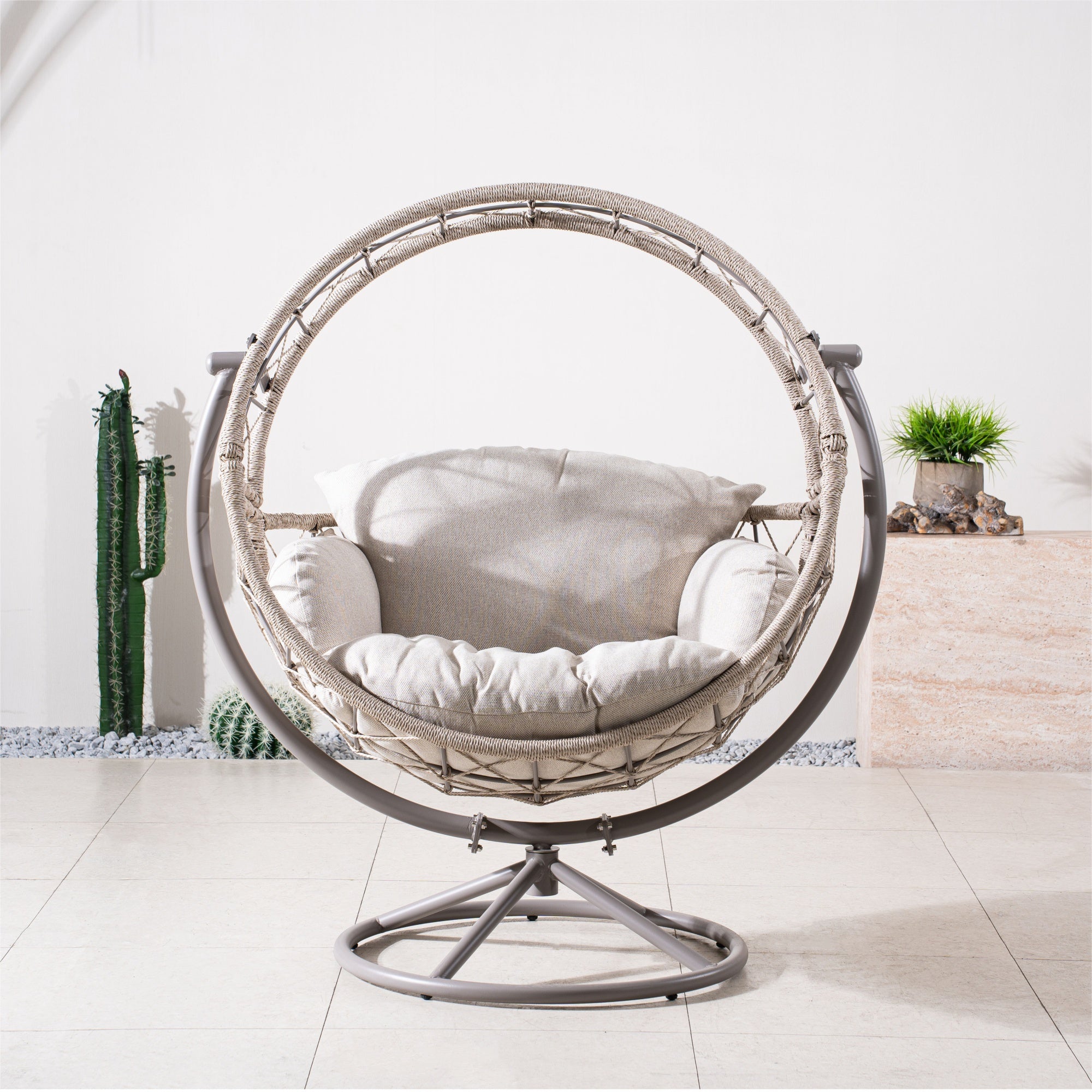 Iron Rocking Chair with Detachable Base and Thickened Cushioned Seat