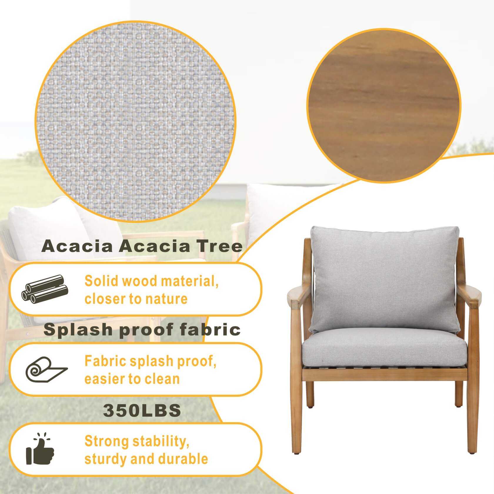 Rebel 2-Seat Wood Patio Conversation Set with Footstool (PAS-2513-SC*2+ST)