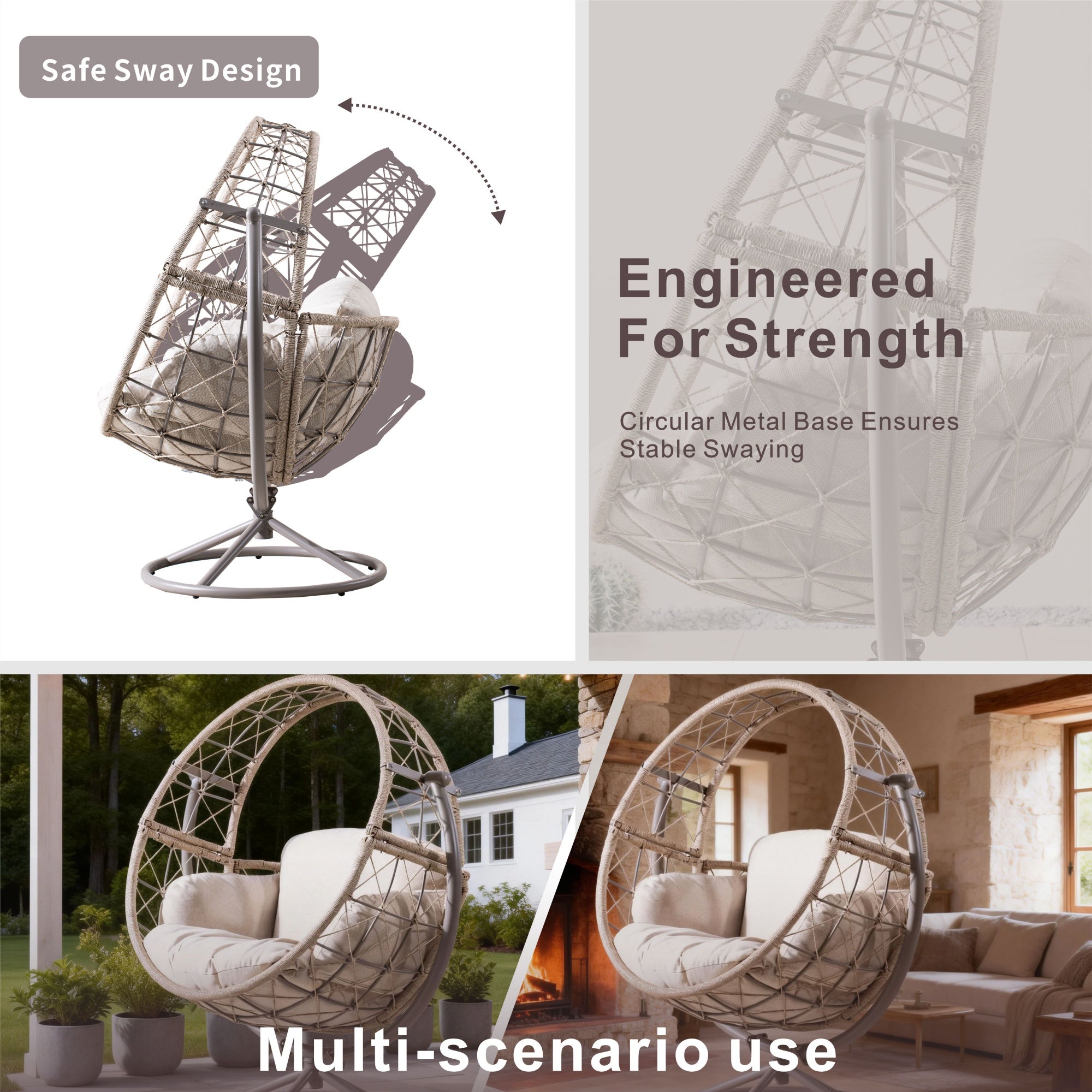 Iron Rocking Chair with Detachable Base and Thickened Cushioned Seat