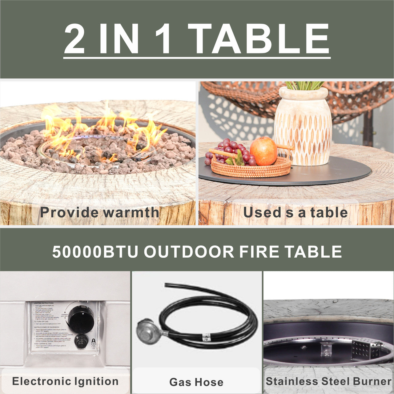 Terrafab Cylindrical Faux Wood Fire Pit Table for Outdoor Use (PAG-2180)