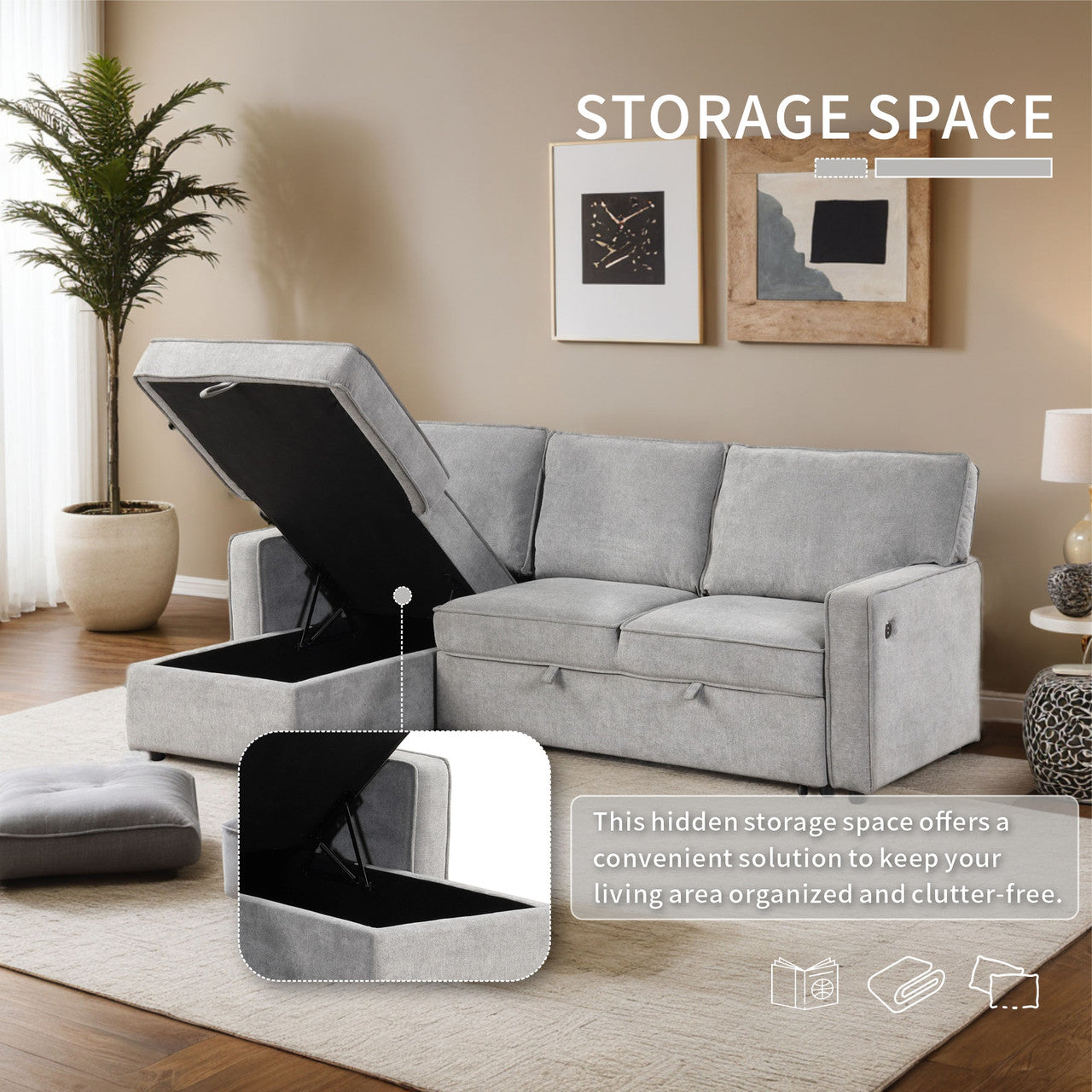 L-shaped indoor combination sofa can be pulled to form a bed