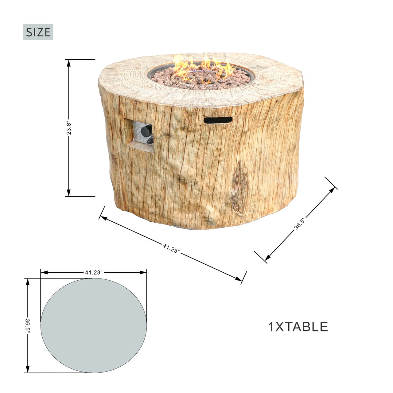Terrafab Cylindrical Faux Wood Fire Pit Table for Outdoor Use (PAG-2180)