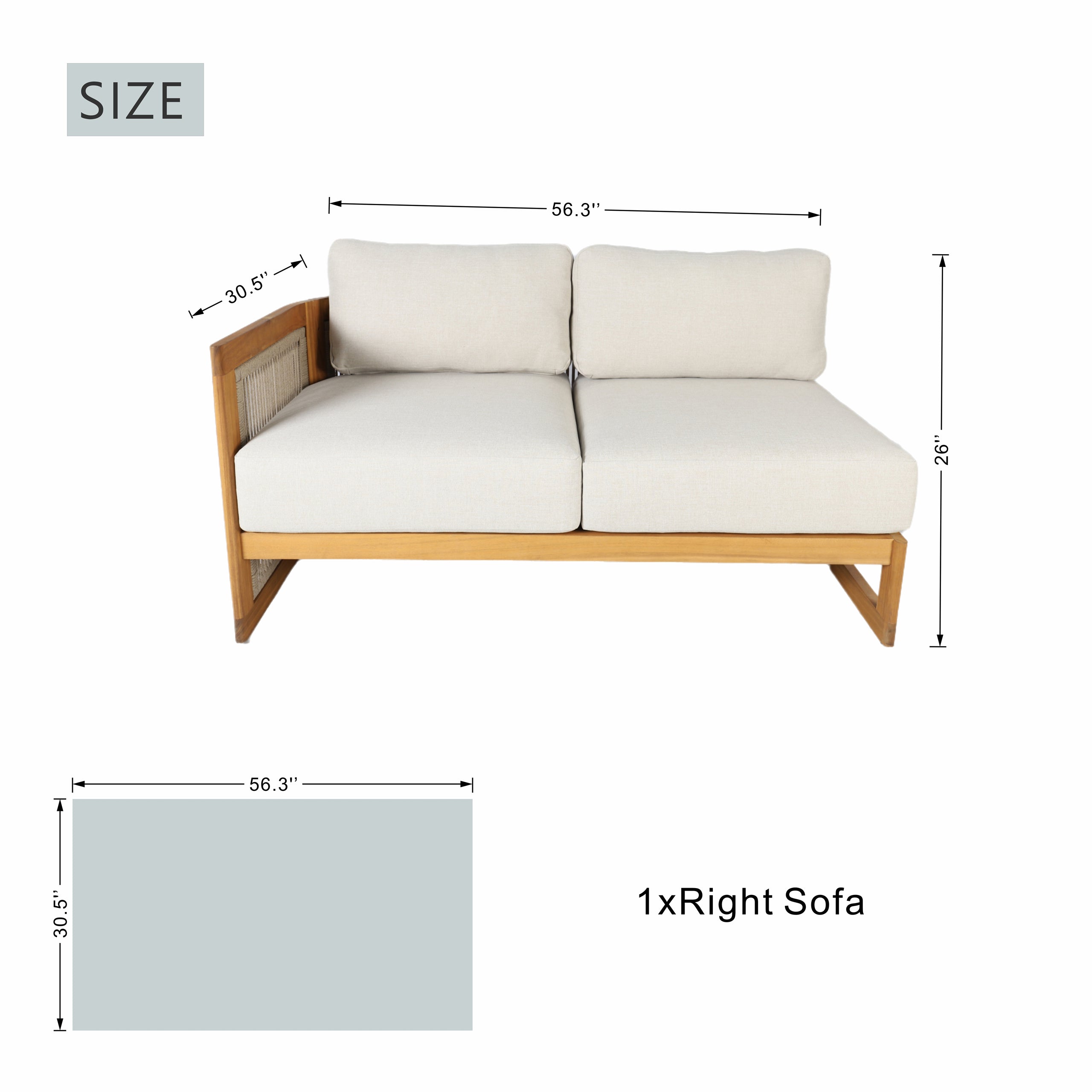L-Shape 5 seat Solid Acacia Modular Sofa Set with Cushions – Lounge Configuration (PAS-2516-LS+CS+MS+RS)