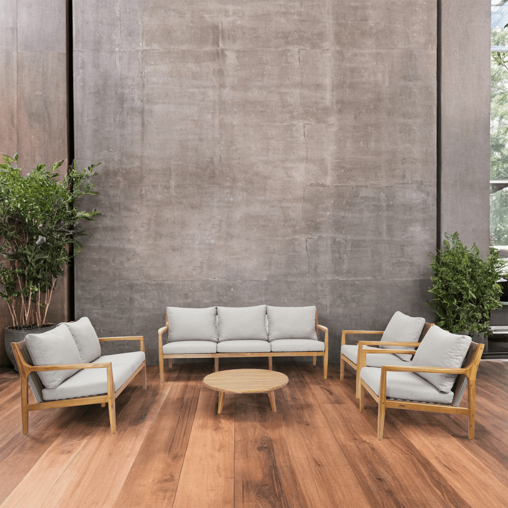 Rebel 7-Seat Wood Patio Conversation Set (PAS-2513-3SC+2SC+SC*2+TA)