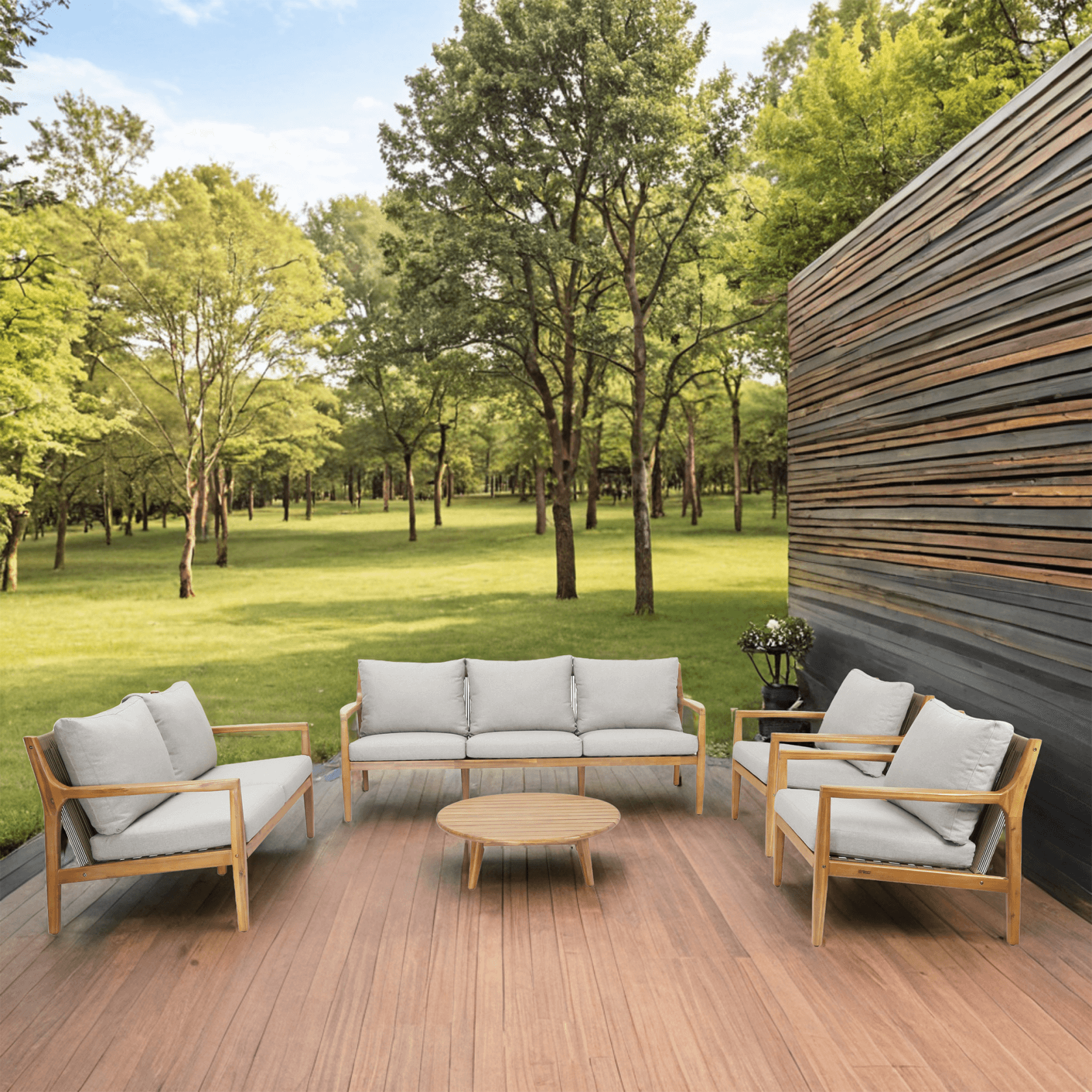 Rebel 7-Seat Wood Patio Conversation Set (PAS-2513-3SC+2SC+SC*2+TA)