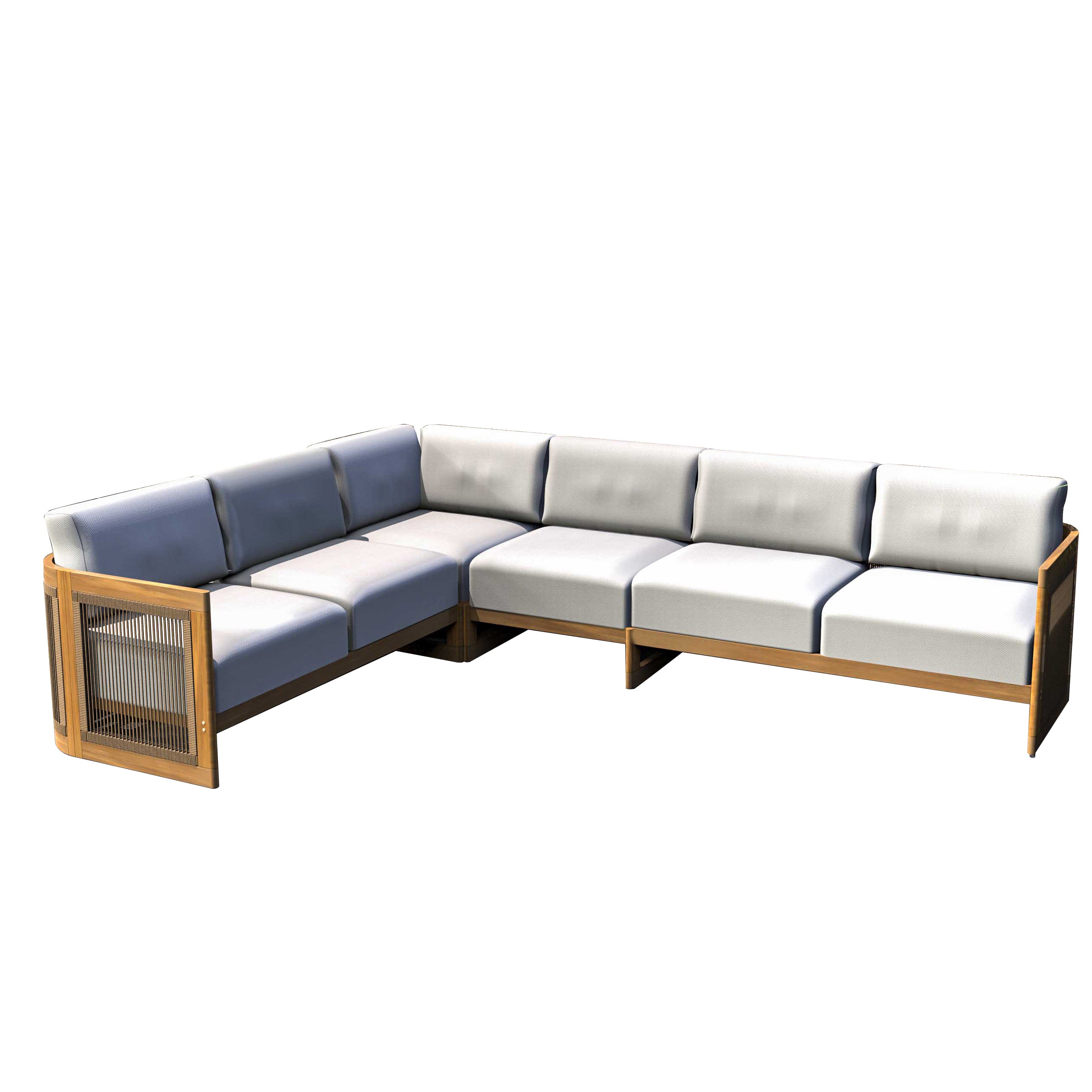 L-Shape 5 seat Solid Acacia Modular Sofa Set with Cushions – Lounge Configuration (PAS-2516-LS+CS+MS+RS)