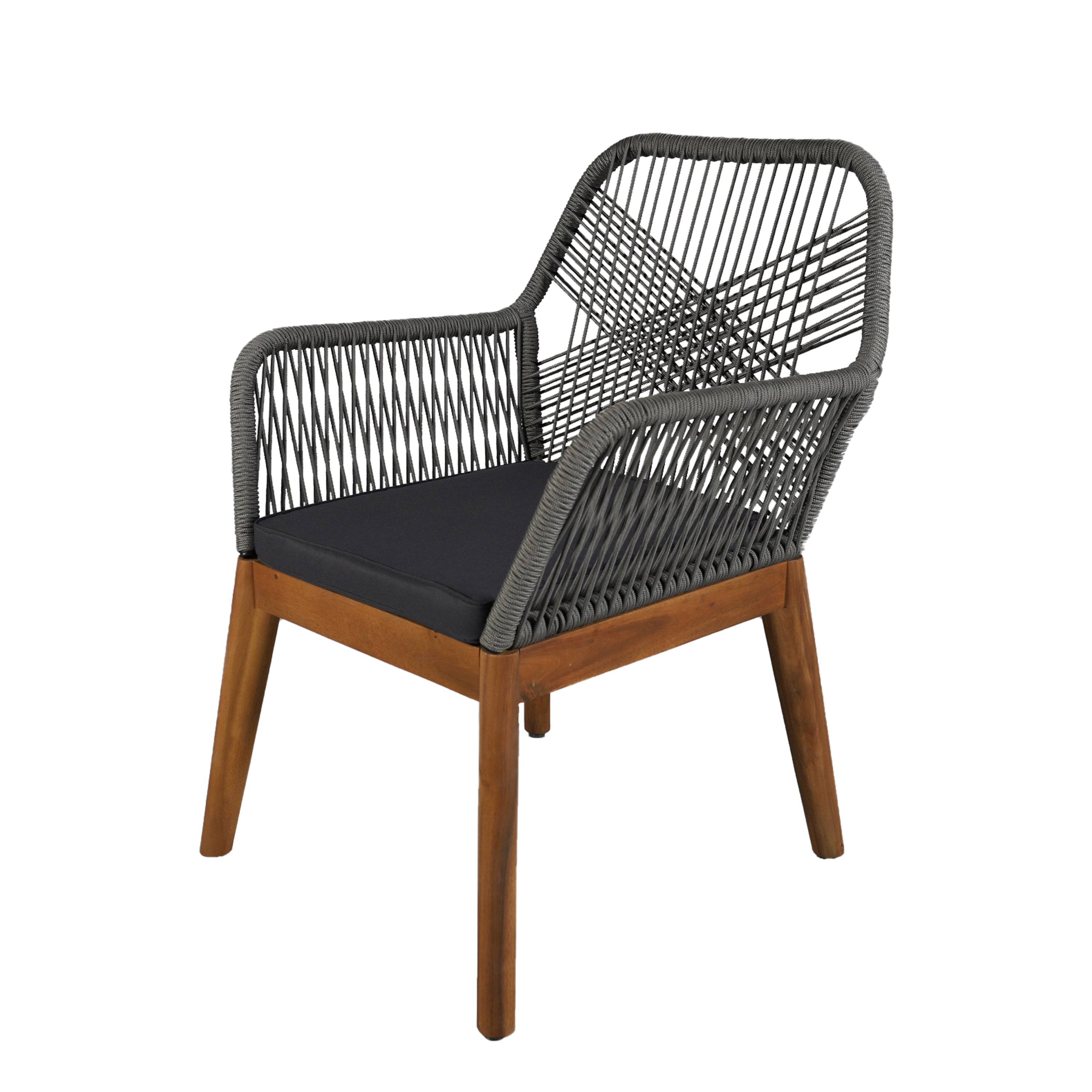 2-Pack Solid Acacia Wood Armchairs with Cushions – Indoor/Outdoor Dining Chairs