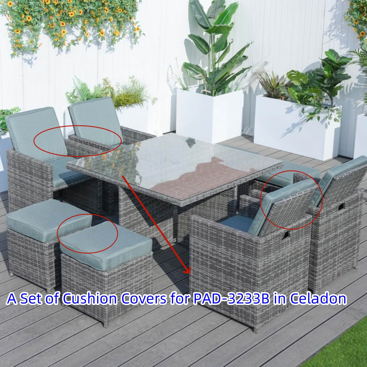 Cushion Covers for Patio Dining Set (PAD-3233B-Cushion-Covers)