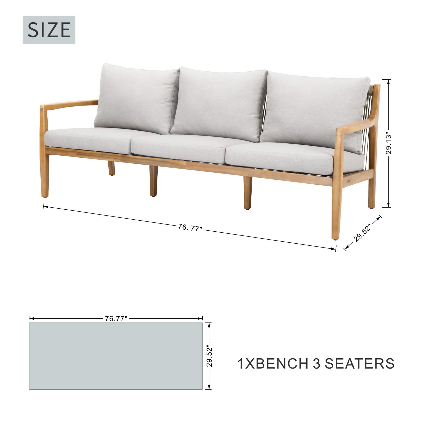 Rebel 7-Seat Wood Patio Conversation Set with Footstool ( PAS-2520-3SC+2SC+SC*2+TA+ST)