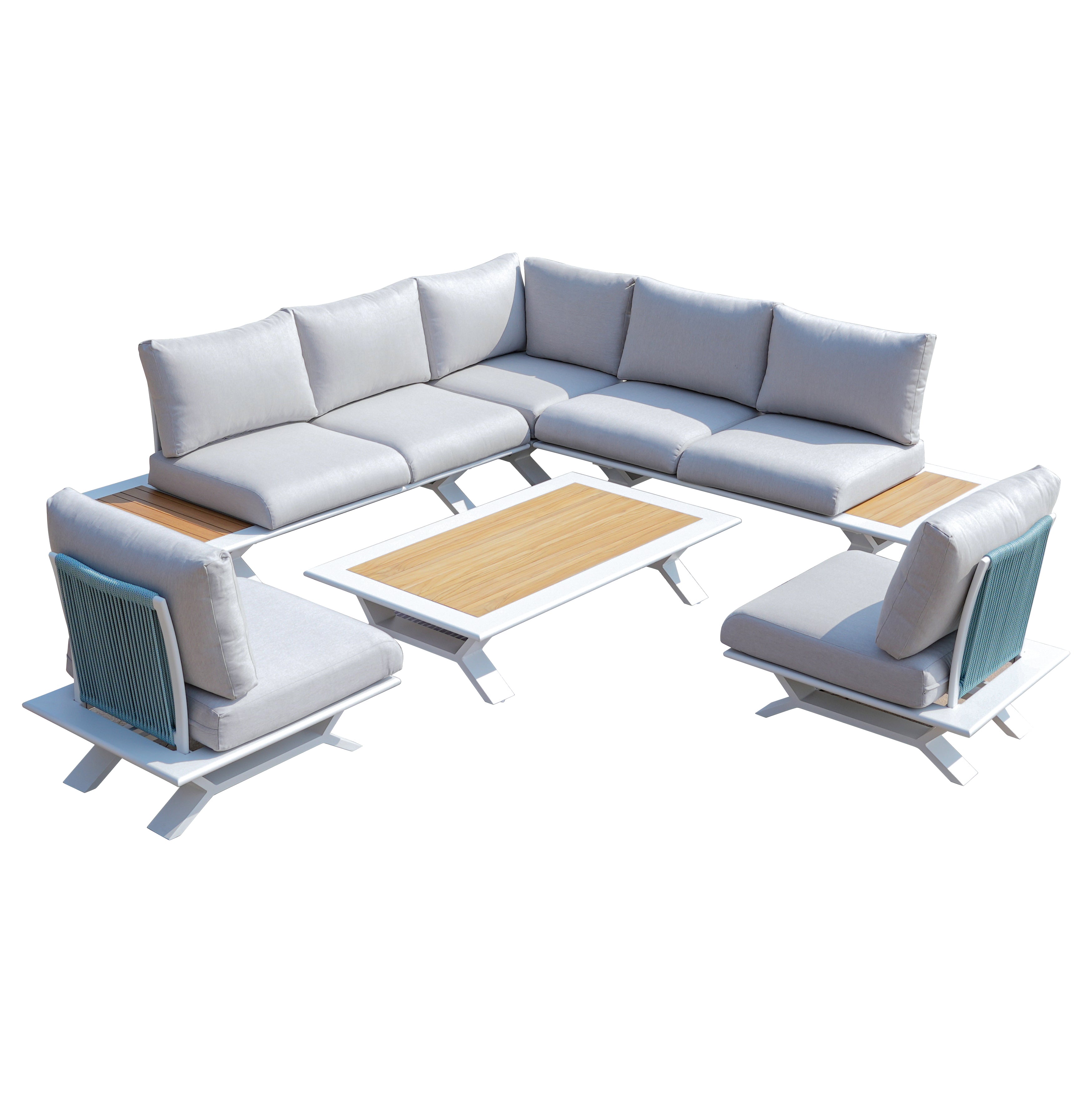 High-grade teak handrails aluminum dew pipe sofa garden set