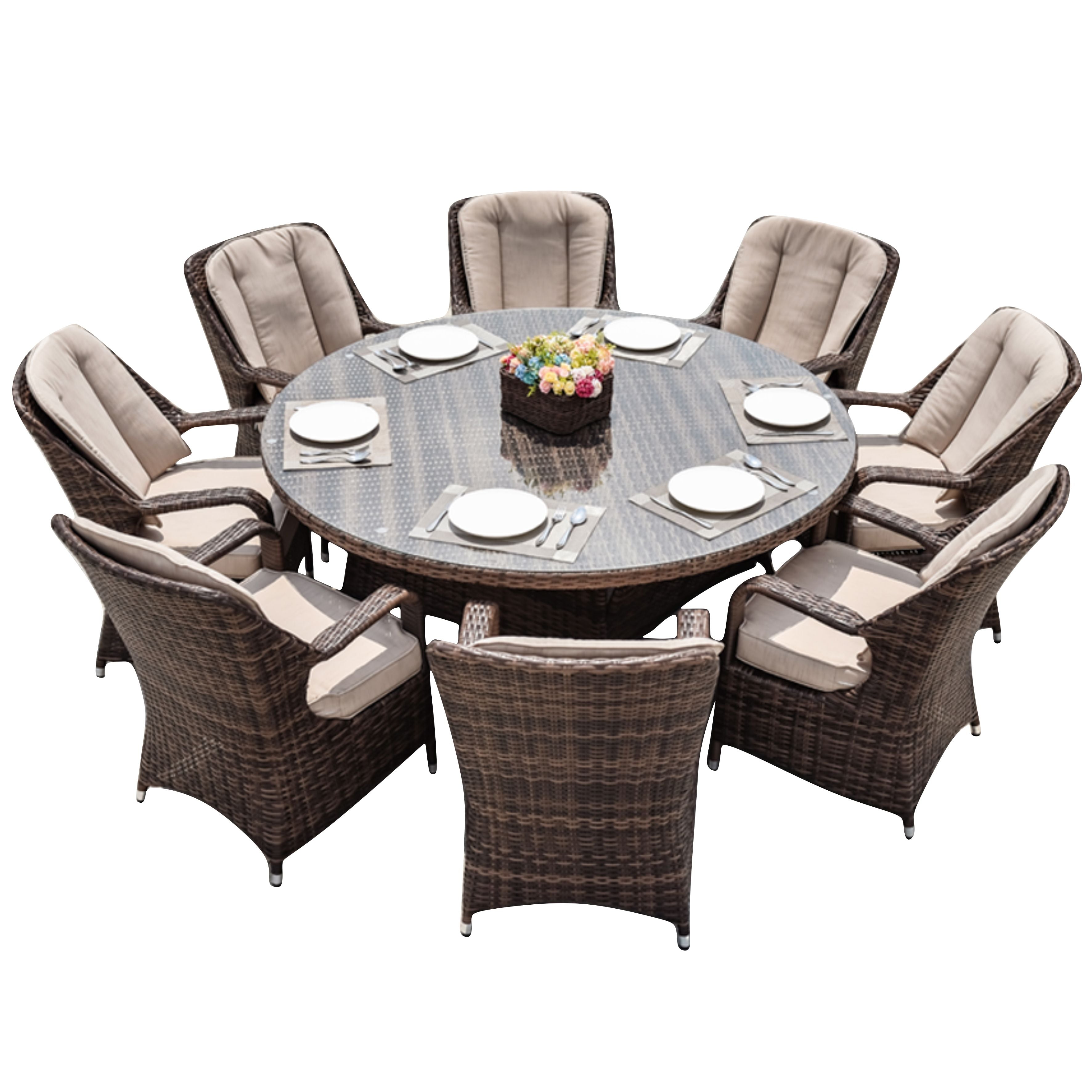 Parma 8-Seat Outdoor Dining Set - Round Dining Table (PAD-1714)