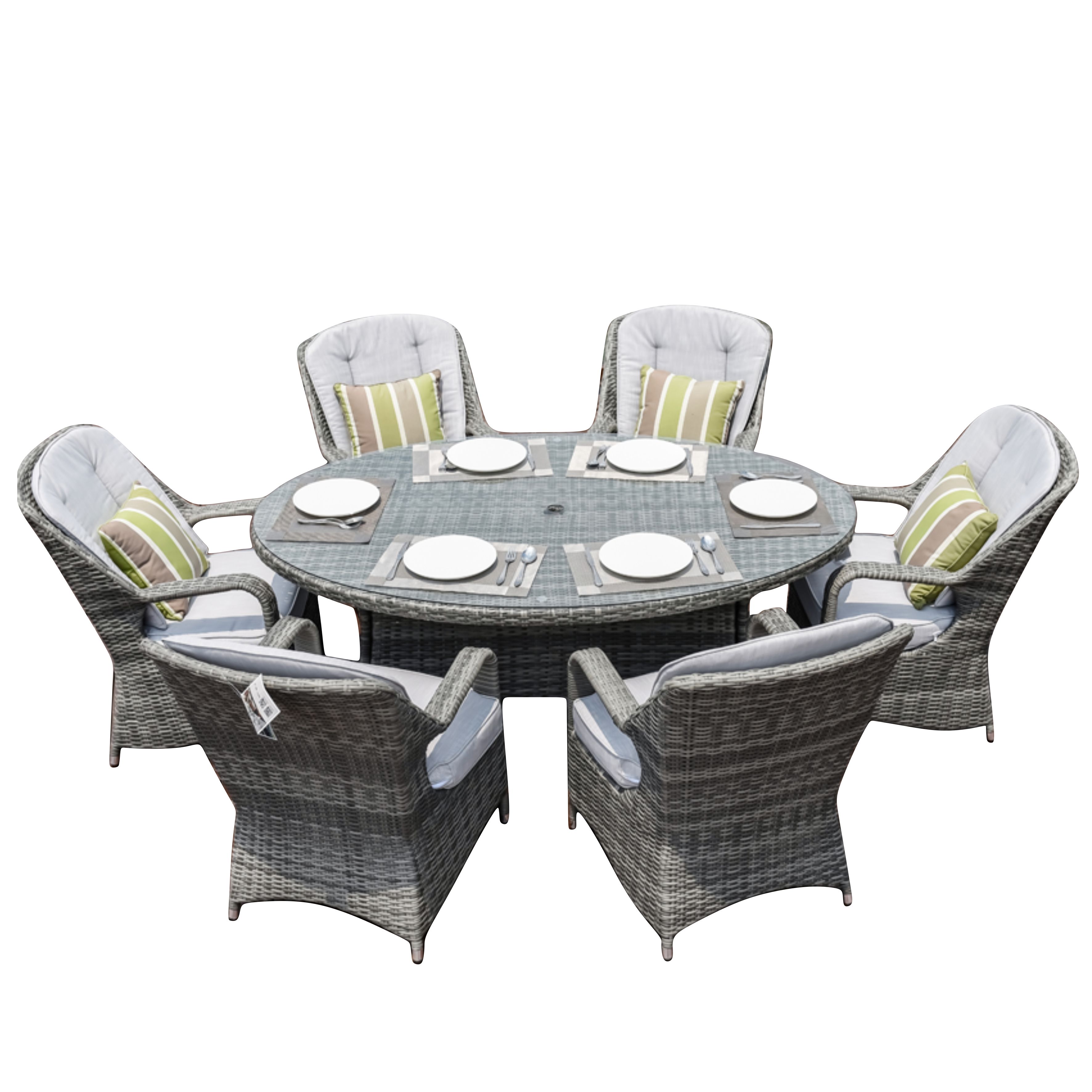 Parma 8-Seat Outdoor Dining Set - Round Dining Table (PAD-1714)