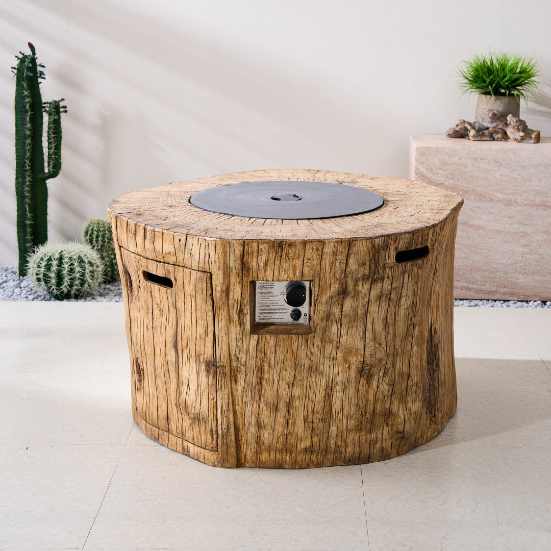 Terrafab Cylindrical Faux Wood Fire Pit Table for Outdoor Use (PAG-2180)