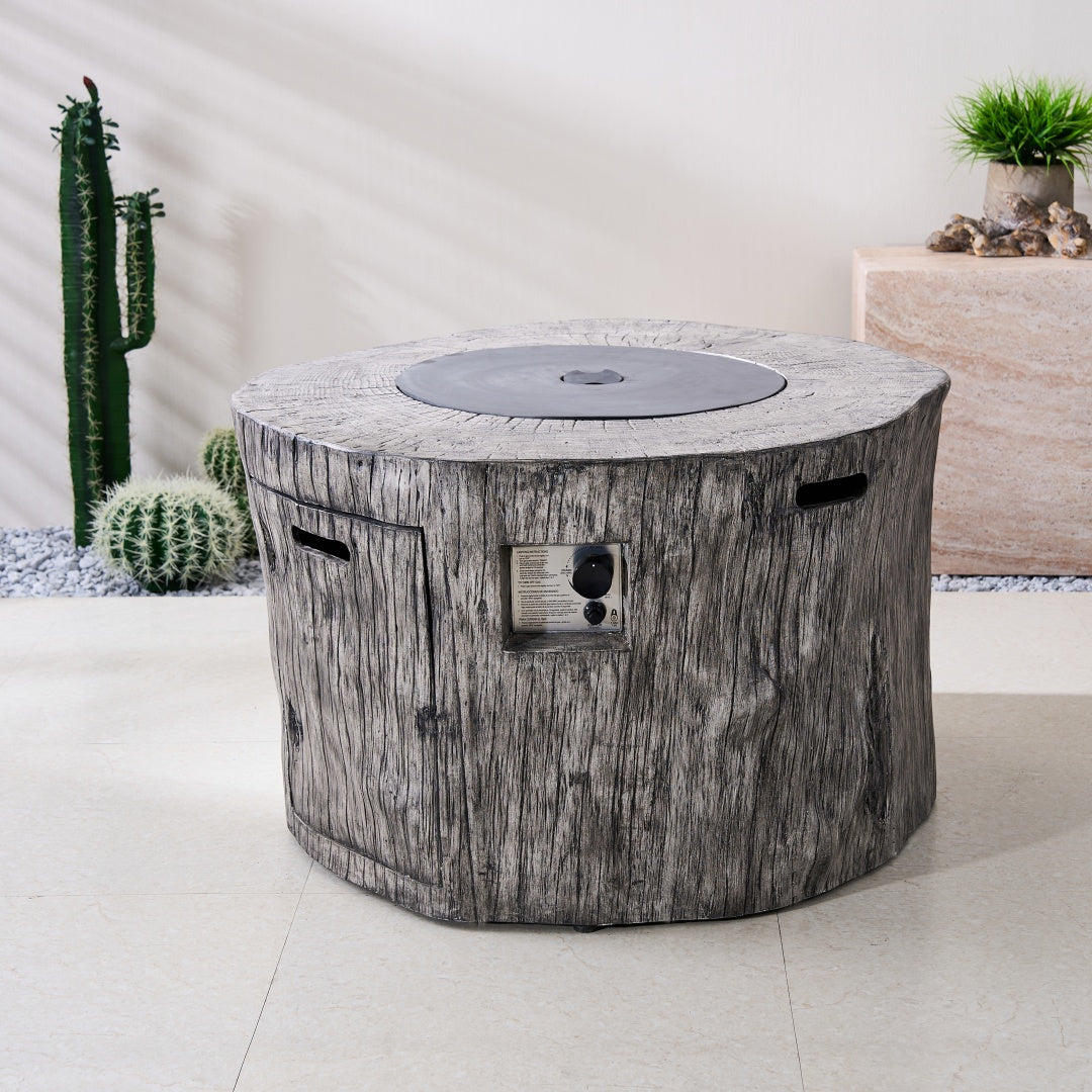Terrafab Cylindrical Faux Wood Fire Pit Table for Outdoor Use (PAG-2180)