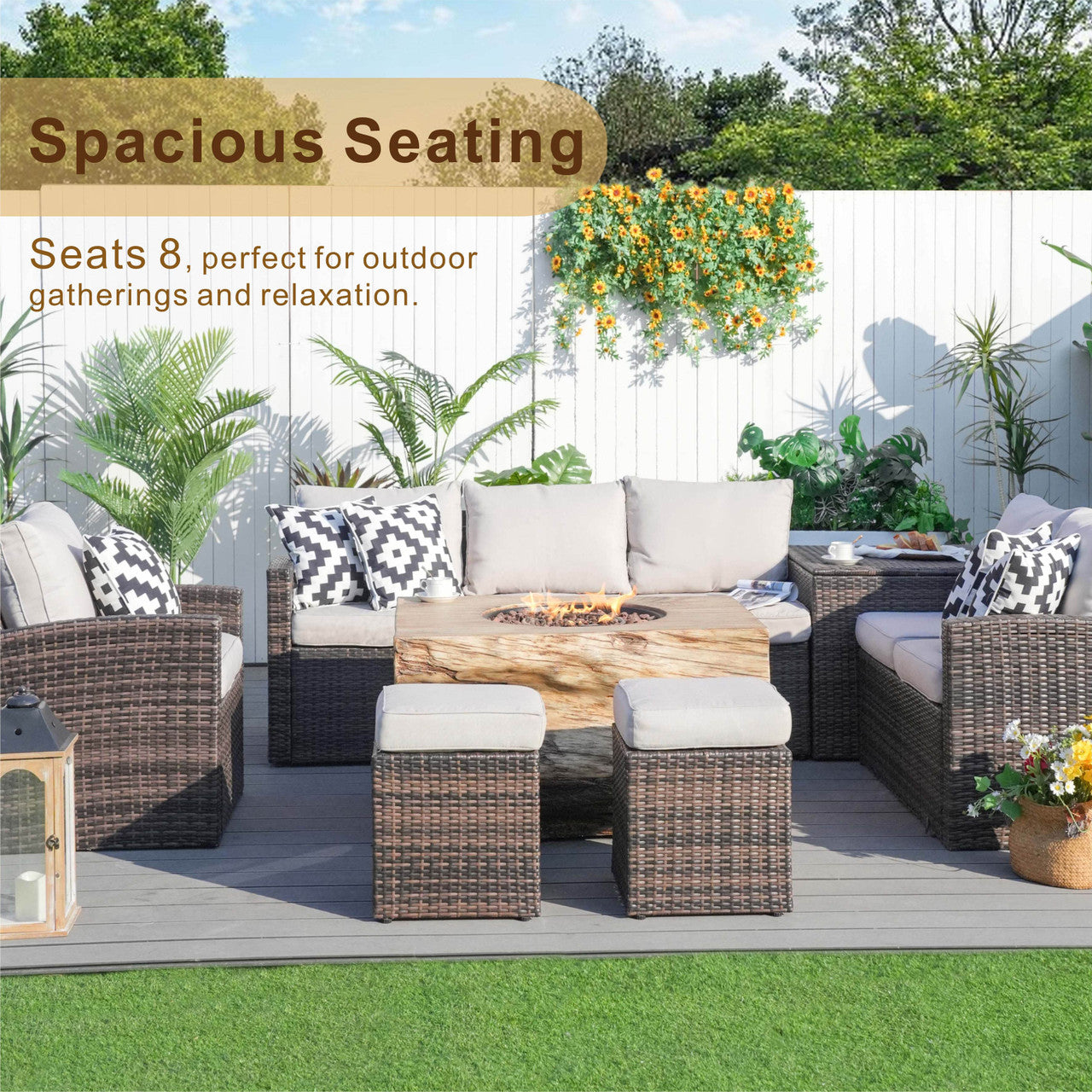Direct Wicker Elegant Patio Seating Sofa Set with Fire Pit Table by Direct Wicker(PAG-1403B+2170)