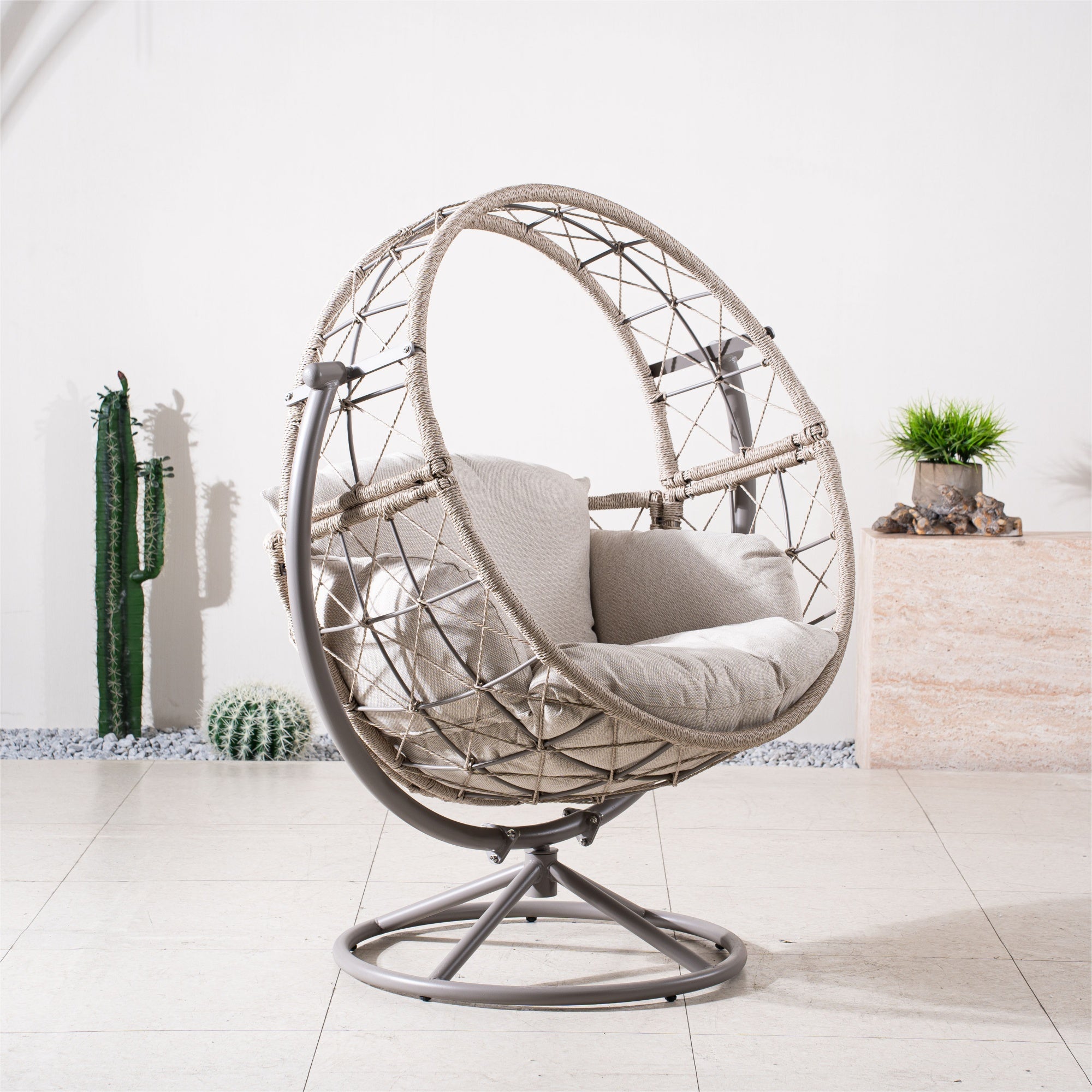 Iron Rocking Chair with Detachable Base and Thickened Cushioned Seat