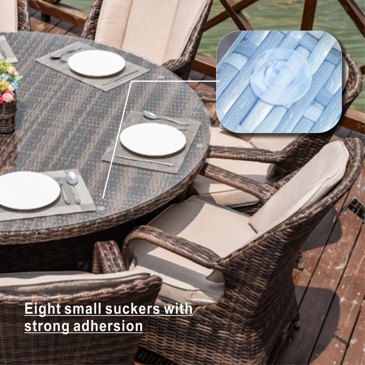 Parma 8-Seat Outdoor Dining Set - Round Dining Table (PAD-1714)