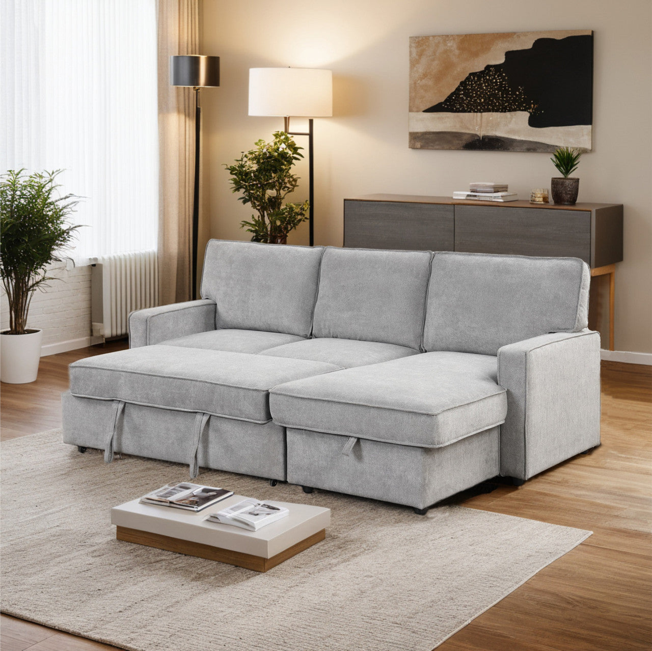 L-shaped indoor combination sofa can be pulled to form a bed