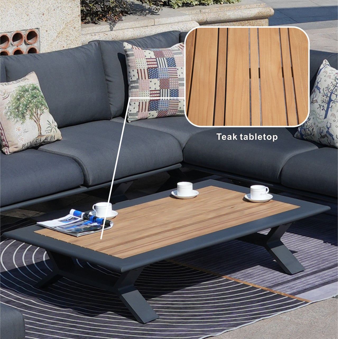 High-grade teak handrails aluminum dew pipe sofa garden set