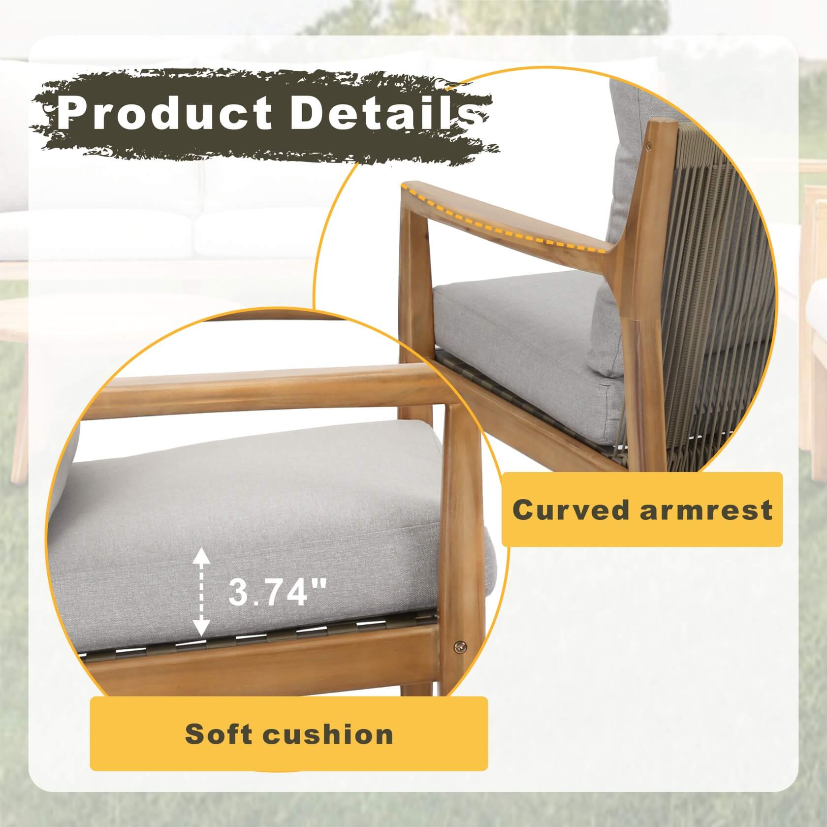 Rebel 5-Seat Wood Patio Conversation Set with Footstool (PAS-2520-3SC+SC*2+TA+ST)