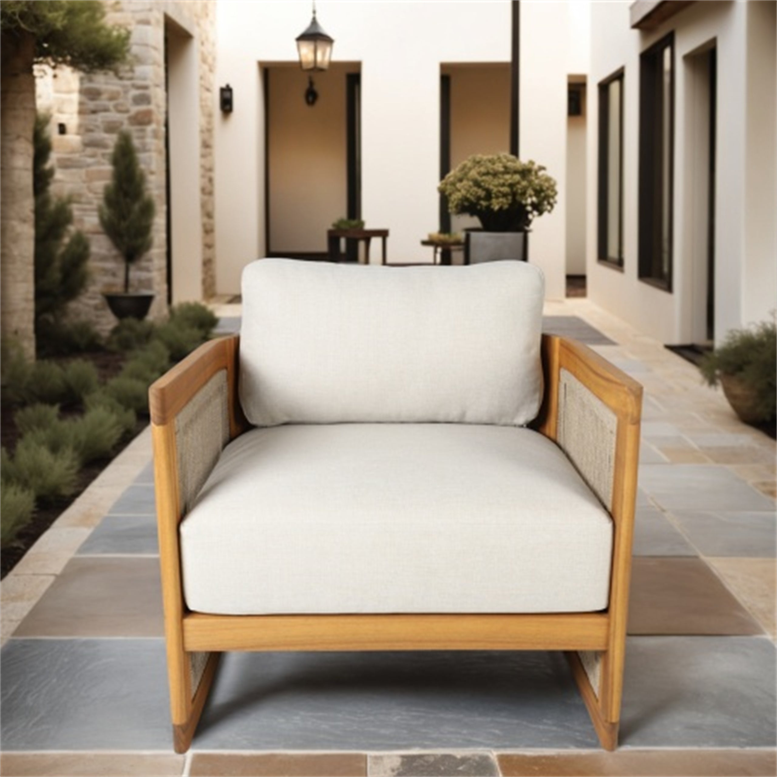 Solid Acacia 5-Seat Sofa Set with Round Coffee Table (PAS-2515-3SS+SSx2+RTA)