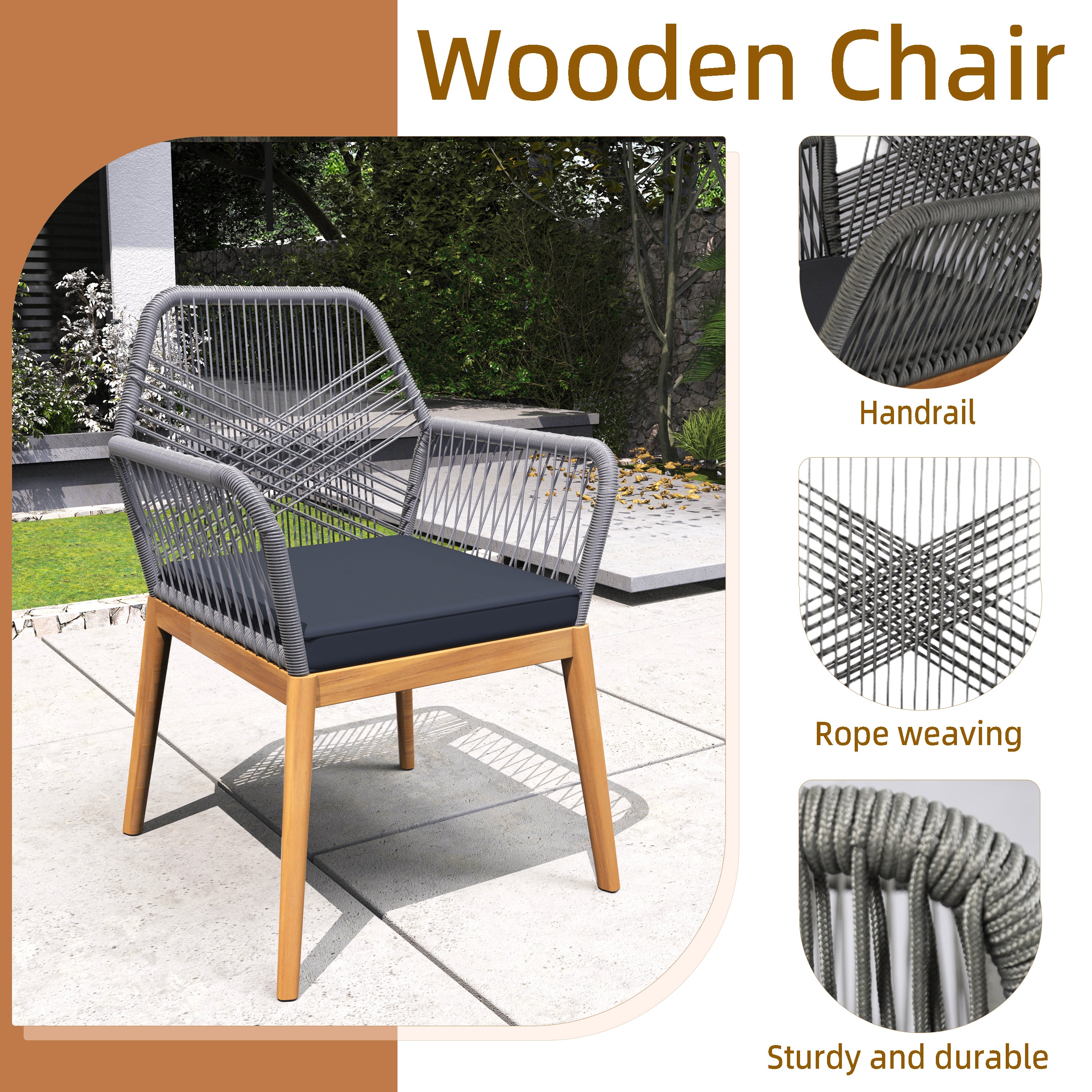 2-Pack Solid Acacia Wood Armchairs with Cushions – Indoor/Outdoor Dining Chairs
