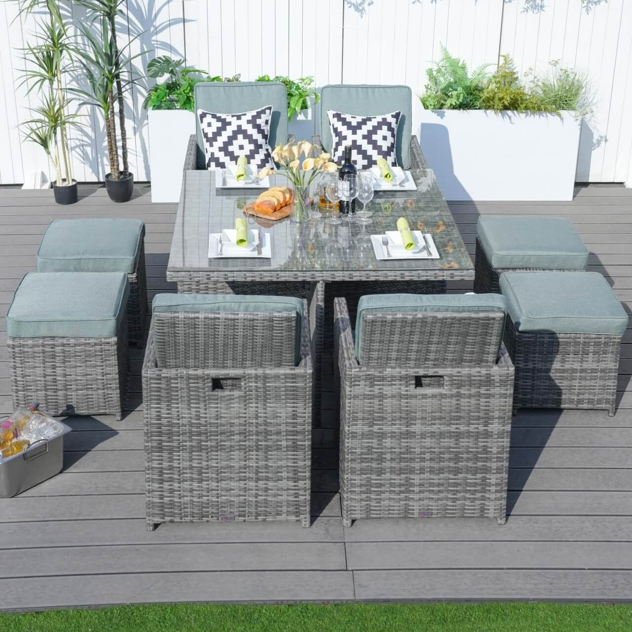 4 Seats Square Outdoor Patio Dining Set PAD-3233B  with Celadon Cushion Covers