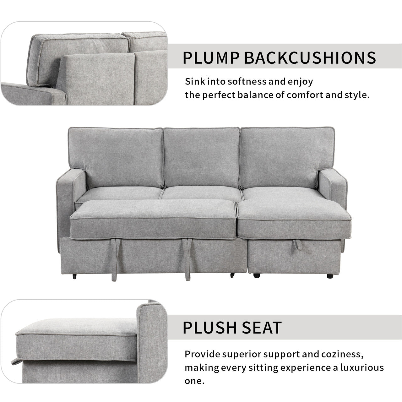 L-shaped indoor combination sofa can be pulled to form a bed
