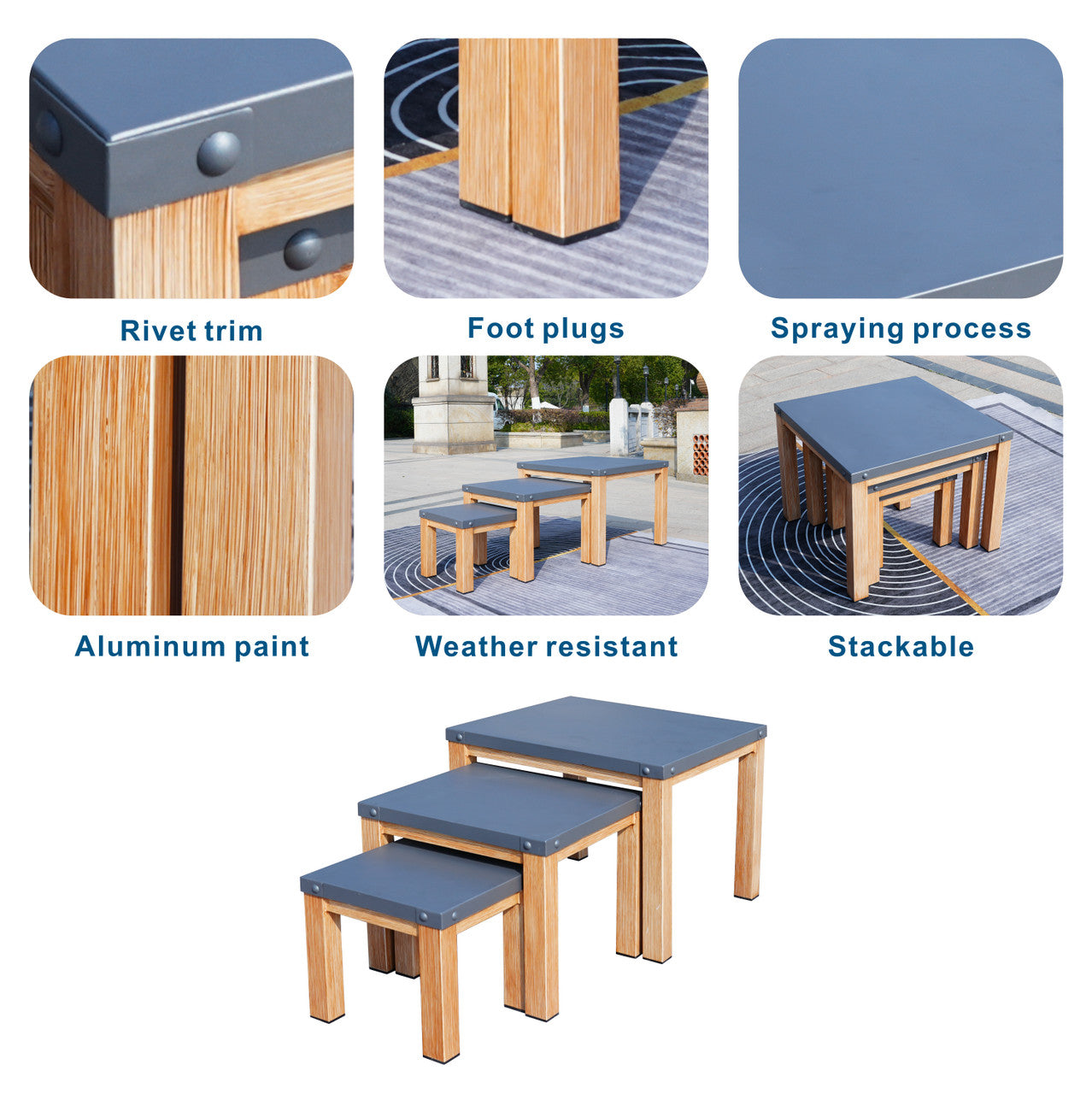 All aluminum outdoor three-piece set can accommodate portable square table