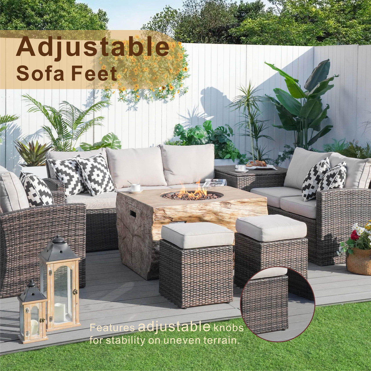 Direct Wicker Elegant Patio Seating Sofa Set with Fire Pit Table by Direct Wicker(PAG-1403B+2170)