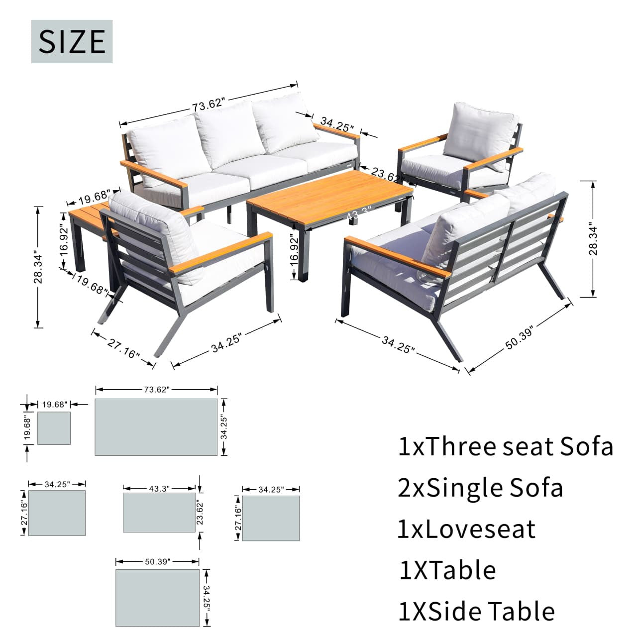 Heidi 5 Seate Conversation Sofa Set (PAS-2481)