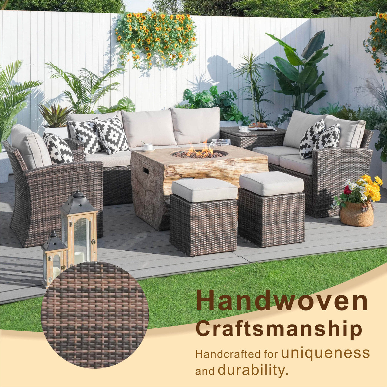 Direct Wicker Elegant Patio Seating Sofa Set with Fire Pit Table by Direct Wicker(PAG-1403B+2170)