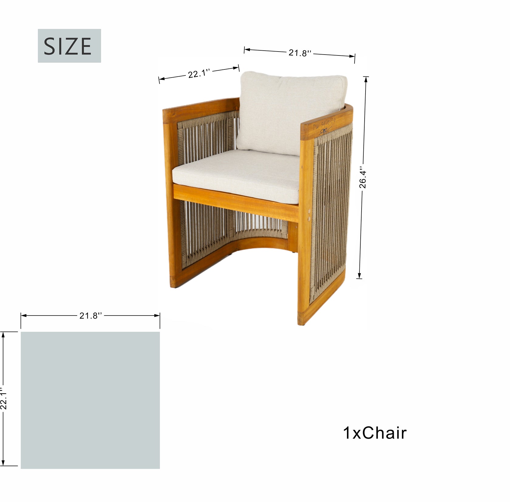 6-Seat Outdoor Dining Table Set with 6 Chairs – Acacia Wood Dining Set with Cushioned Seats (PAD-2517)