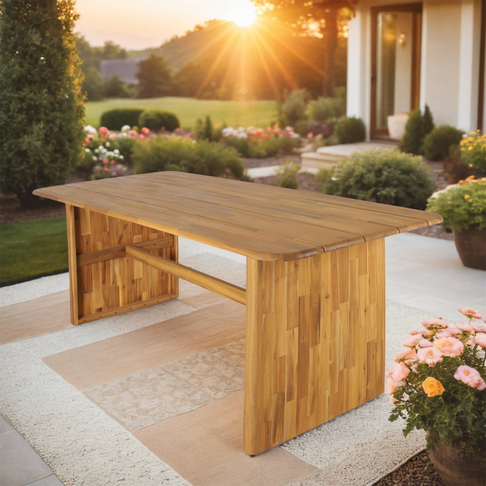6-Seat Outdoor Dining Table Set with 6 Chairs – Acacia Wood Dining Set with Cushioned Seats (PAD-2517)