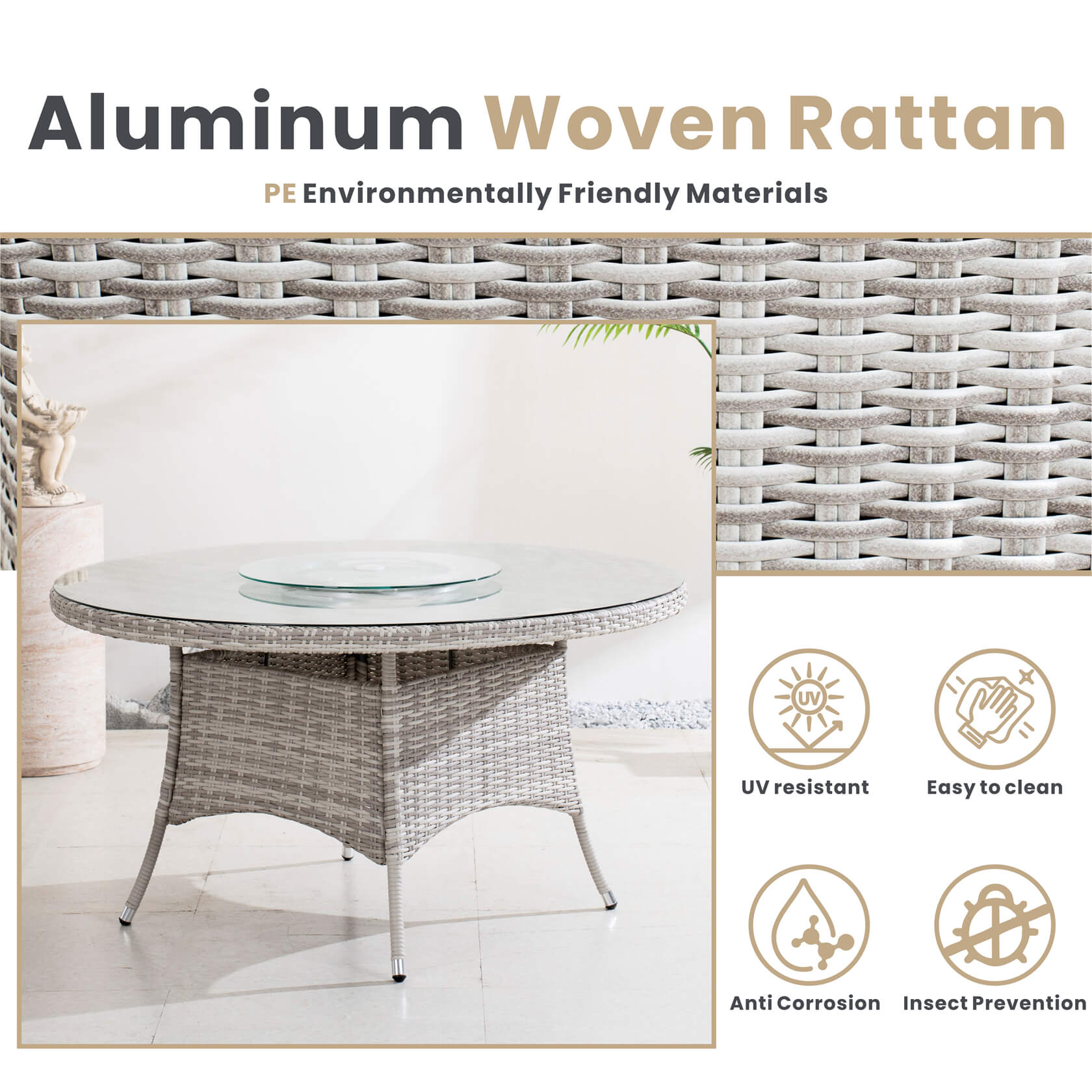 6-Seat Round Outdoor Dining Table with Glass Turntable (PAD-1711-Table)