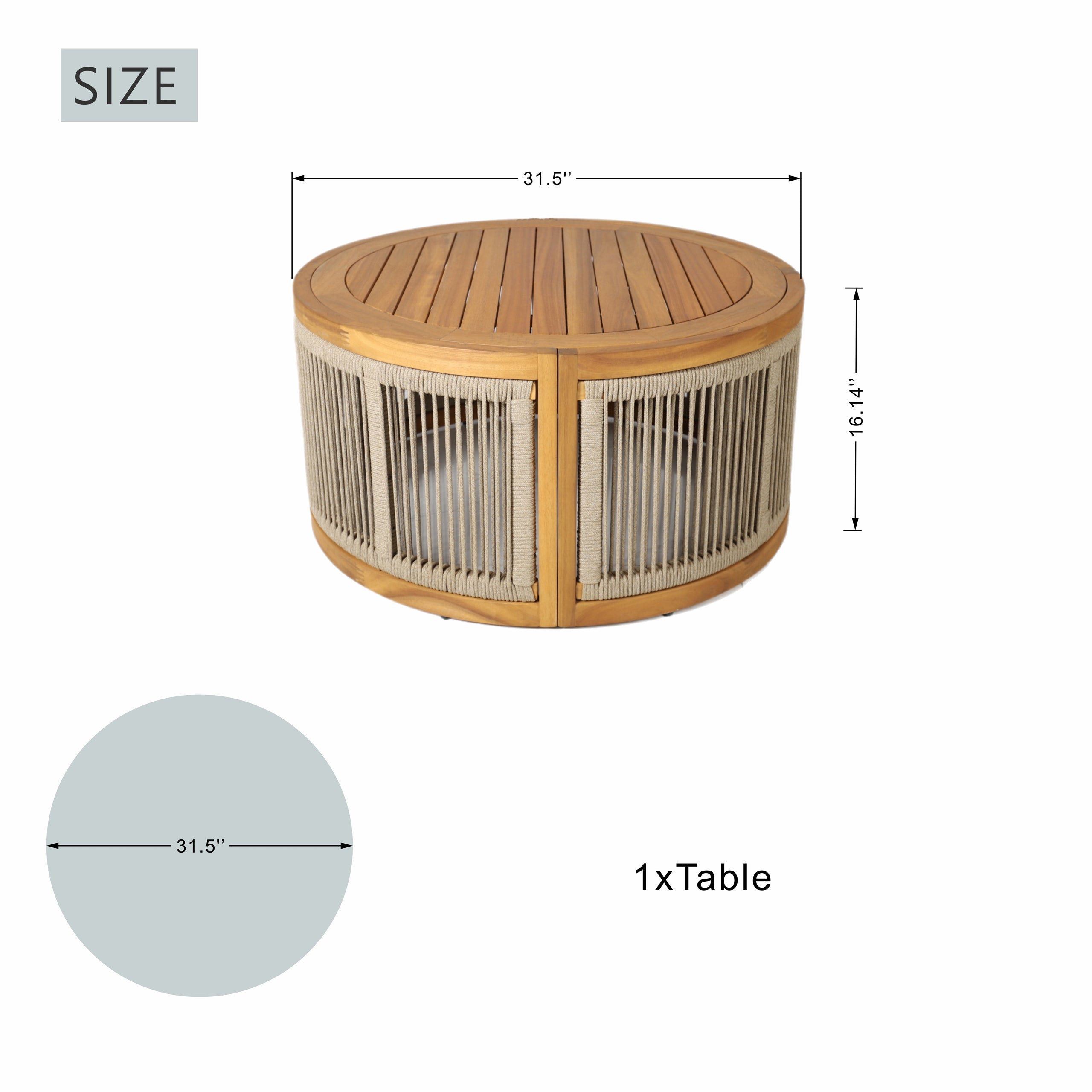 Solid Acacia 5-Seat Sofa Set with Round Coffee Table (PAS-2515-3SS+SSx2+RTA)