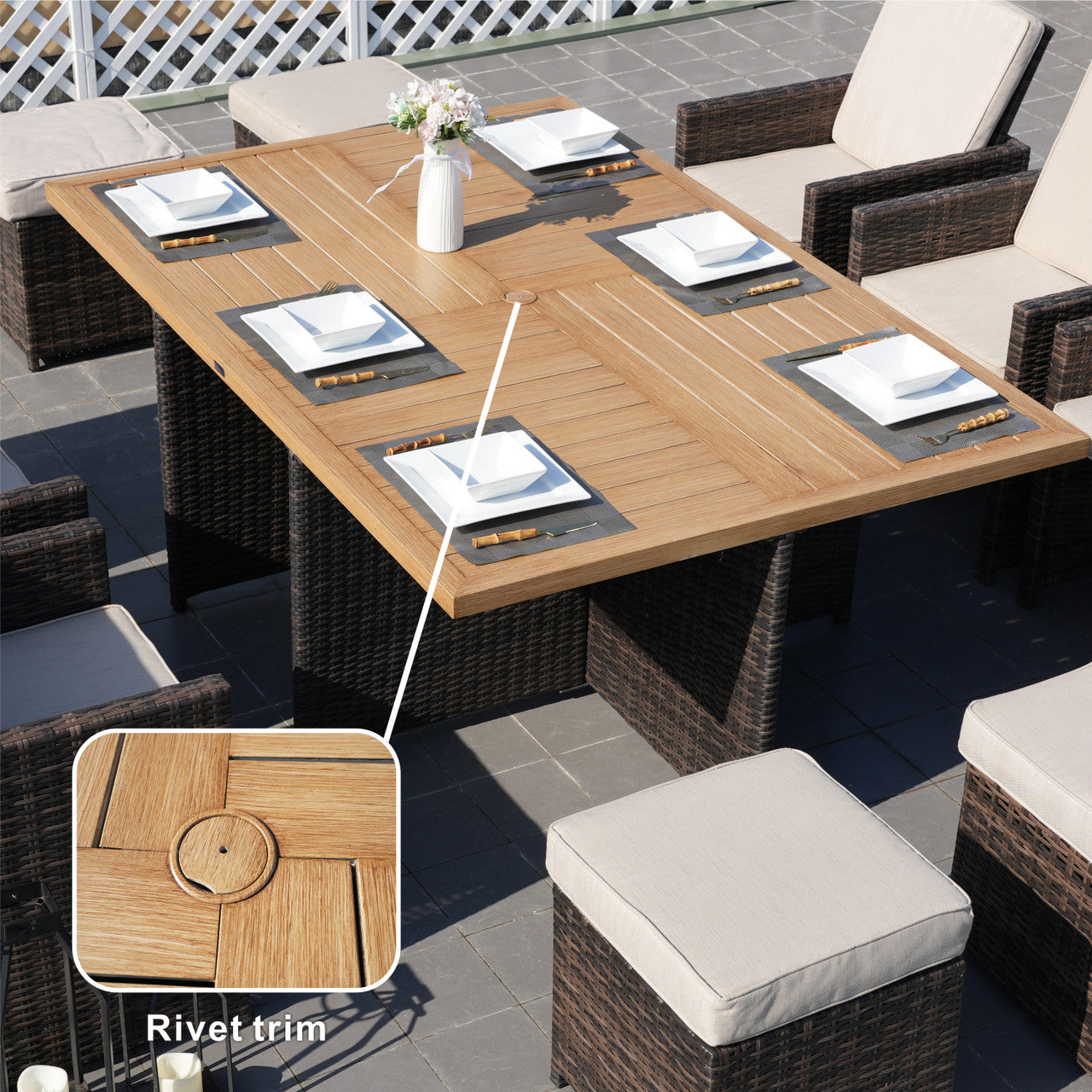 Details of 6 Seats Aluminum Dining Table Set
