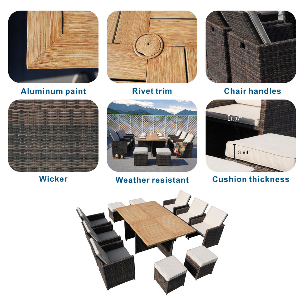 Details of 6 Seats Aluminum Dining Table Set