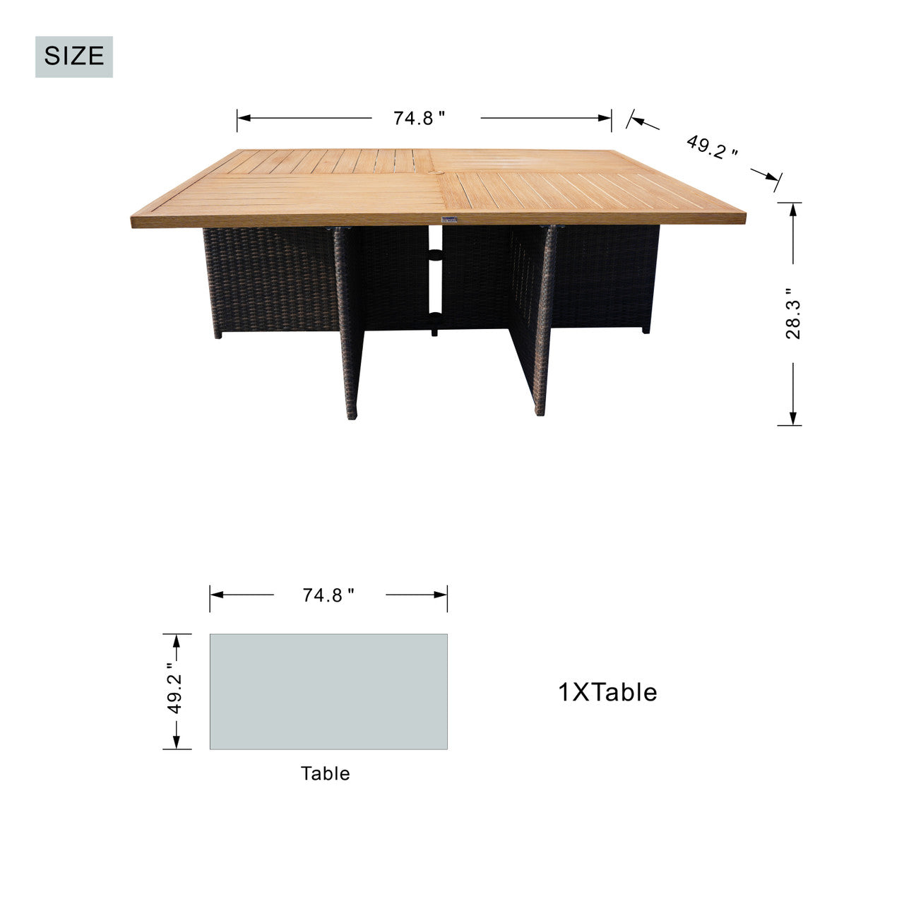 Size of 6 Seats Aluminum Dining Table