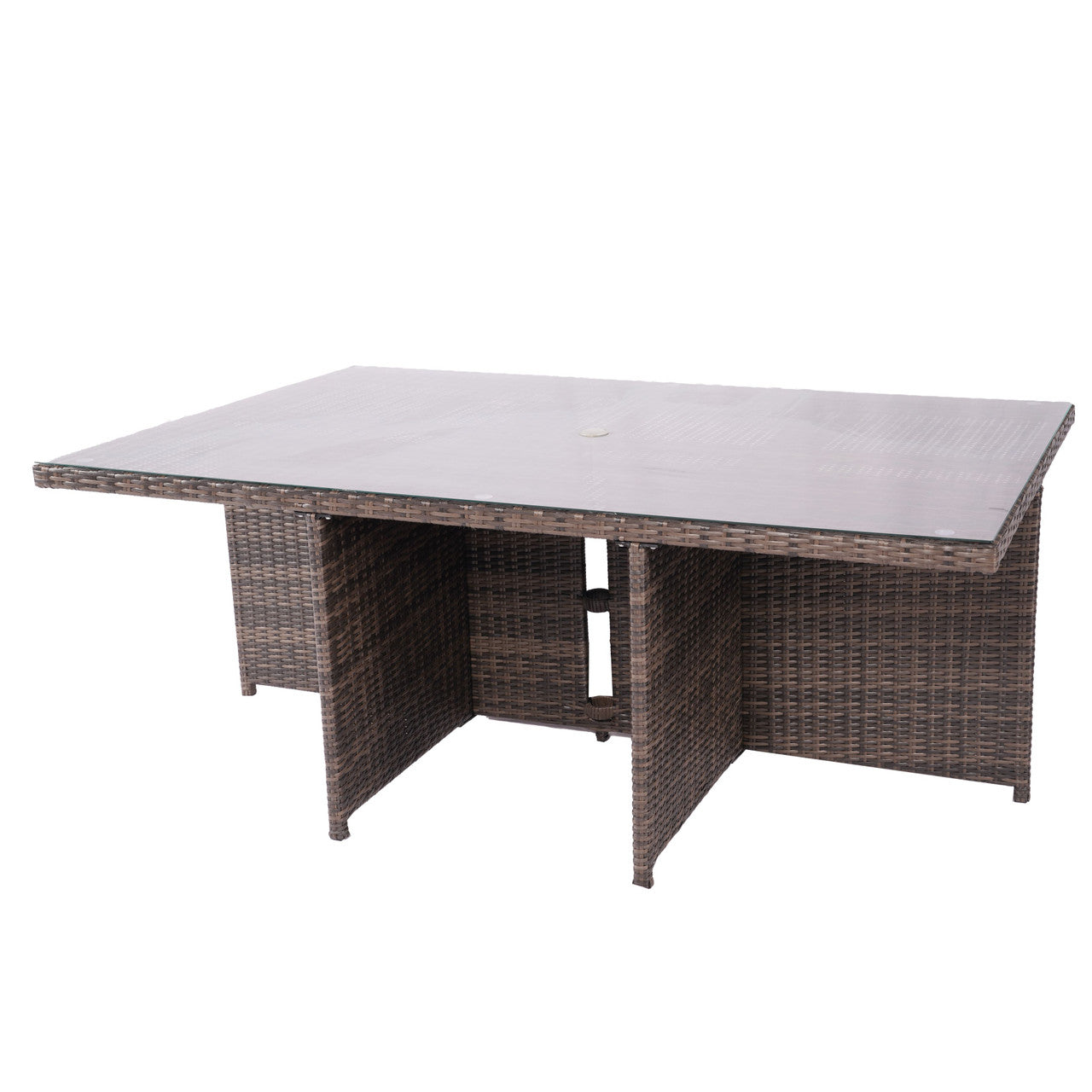 6 Seats Patio Dining Table in Brown Color Rectangular Dining Table with Glass Tabletop
