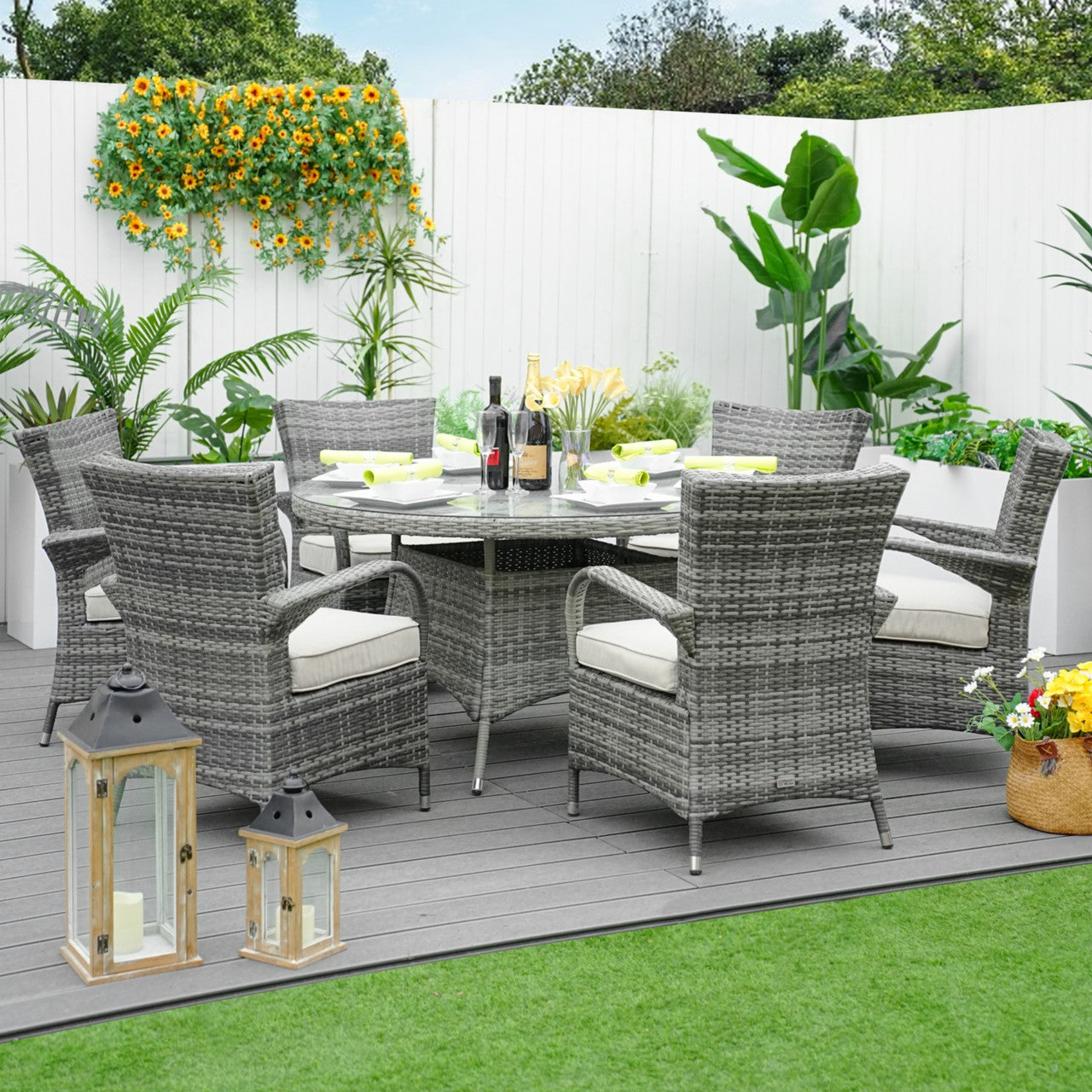 6 Seats Round Dining Set in Gray