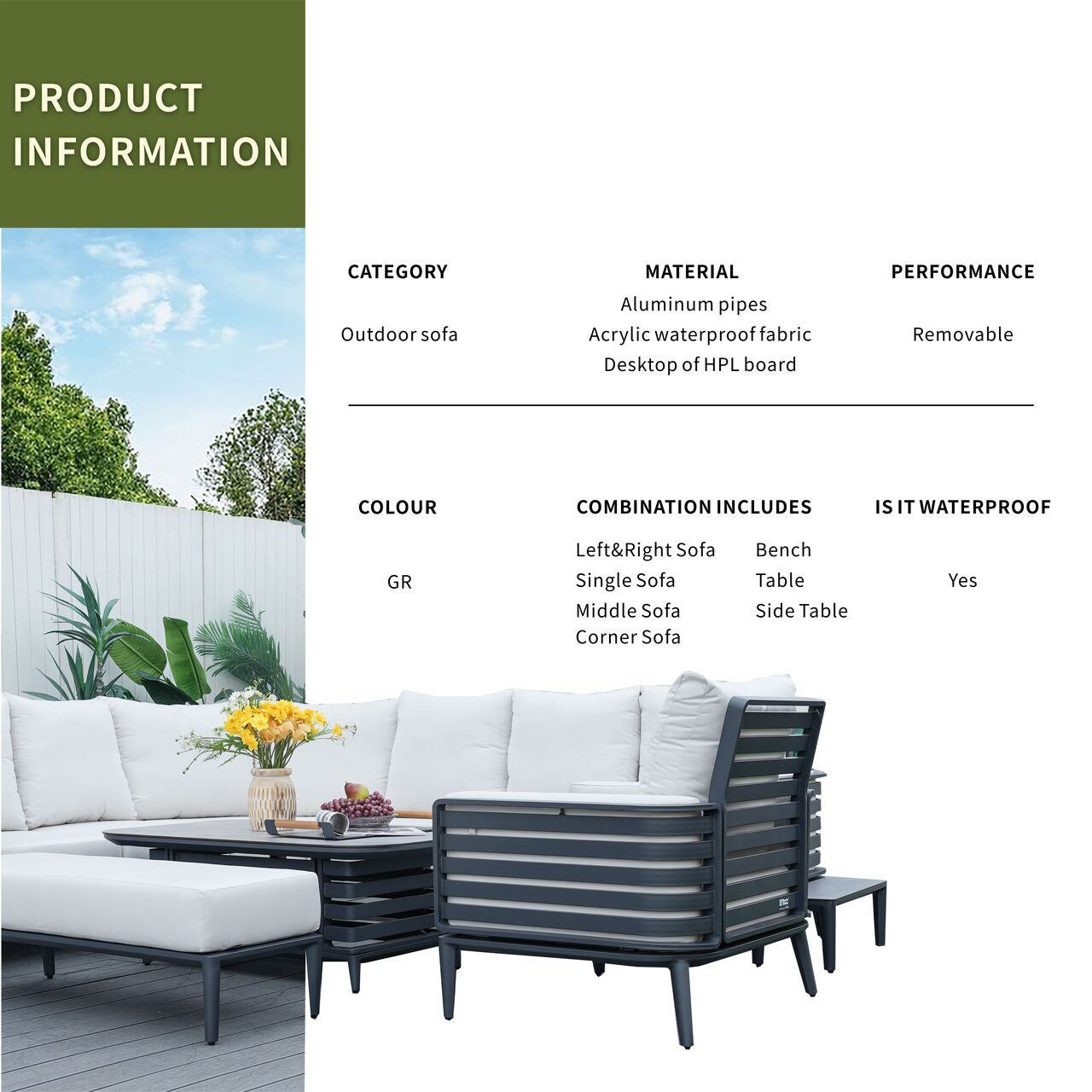 New aluminum exposed tube high-end 8-person sofa set | PAS-2351+2352