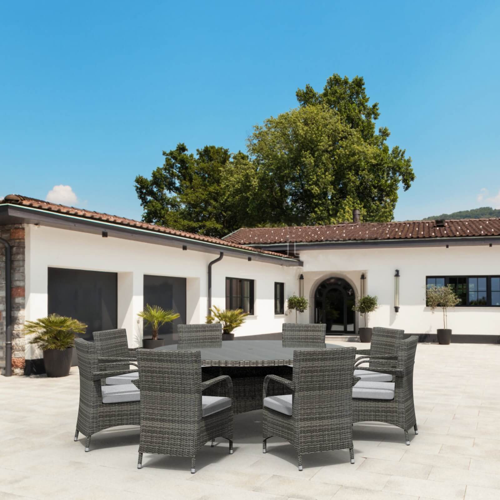 Hampton 8-Seat Outdoor Dining Set with Round Dining Table (PAD-1714+1122)