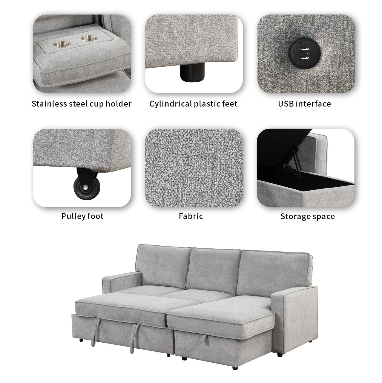 L-shaped indoor combination sofa can be pulled to form a bed