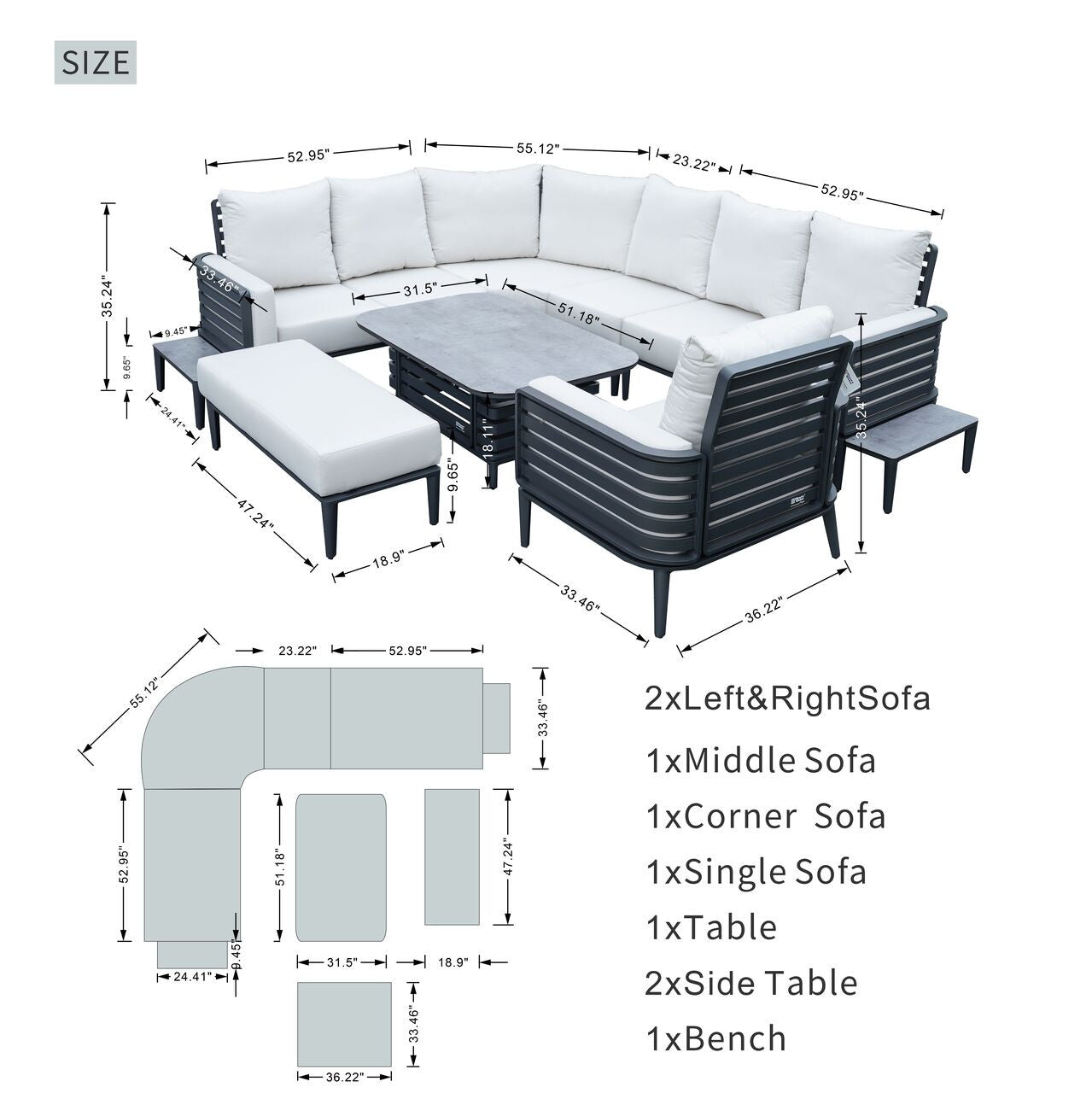 New aluminum exposed tube high-end 8-person sofa set | PAS-2351+2352