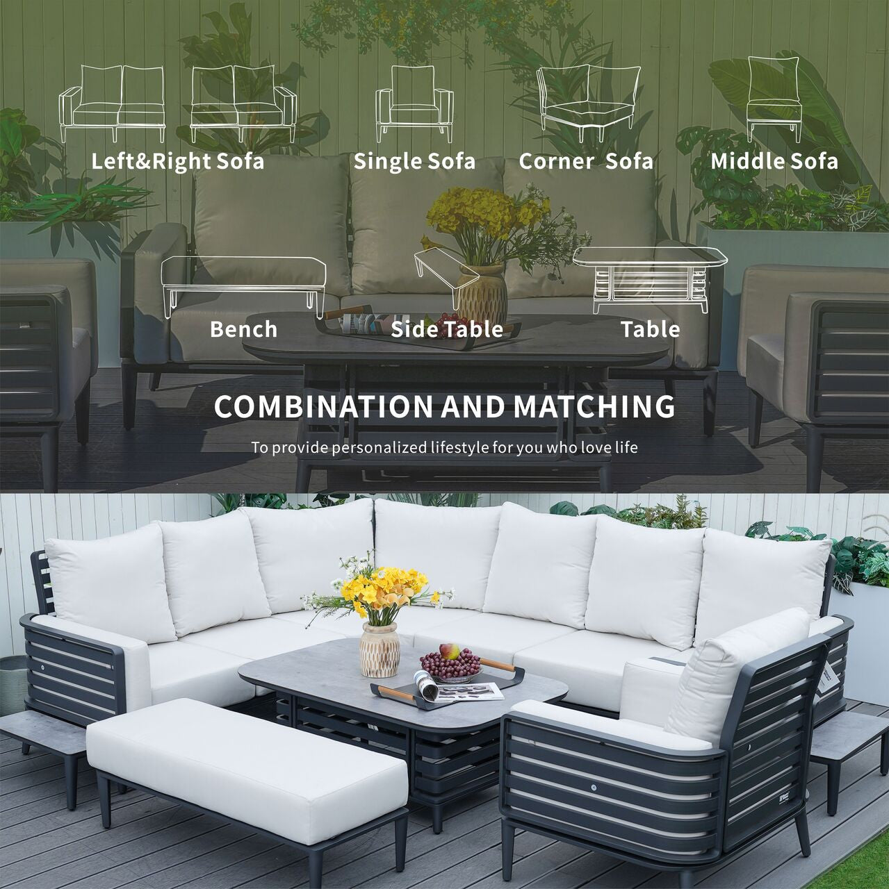 New aluminum exposed tube high-end 8-person sofa set | PAS-2351+2352